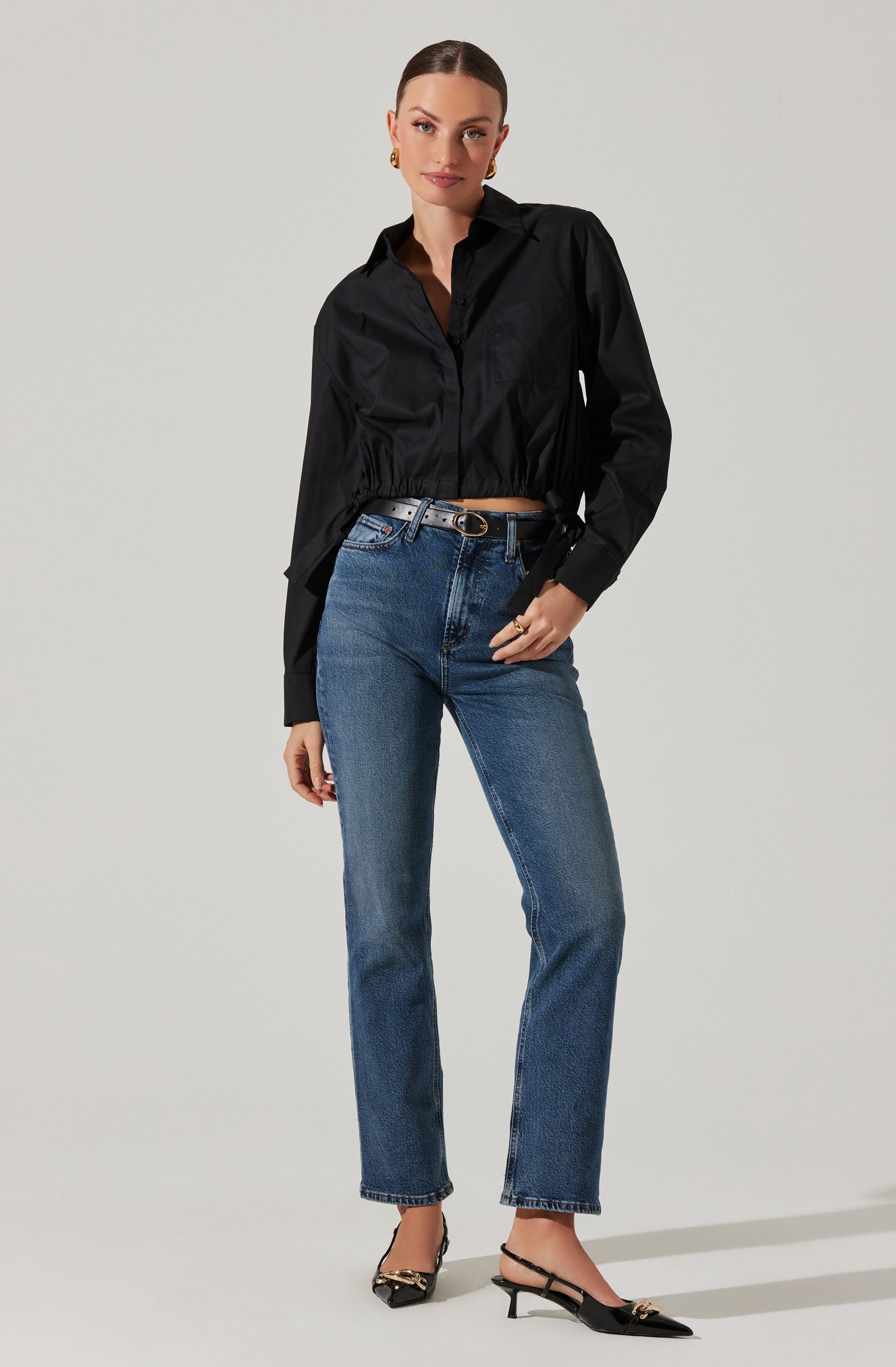 Cyril Cinch Waist Button-Up Top-Aljck