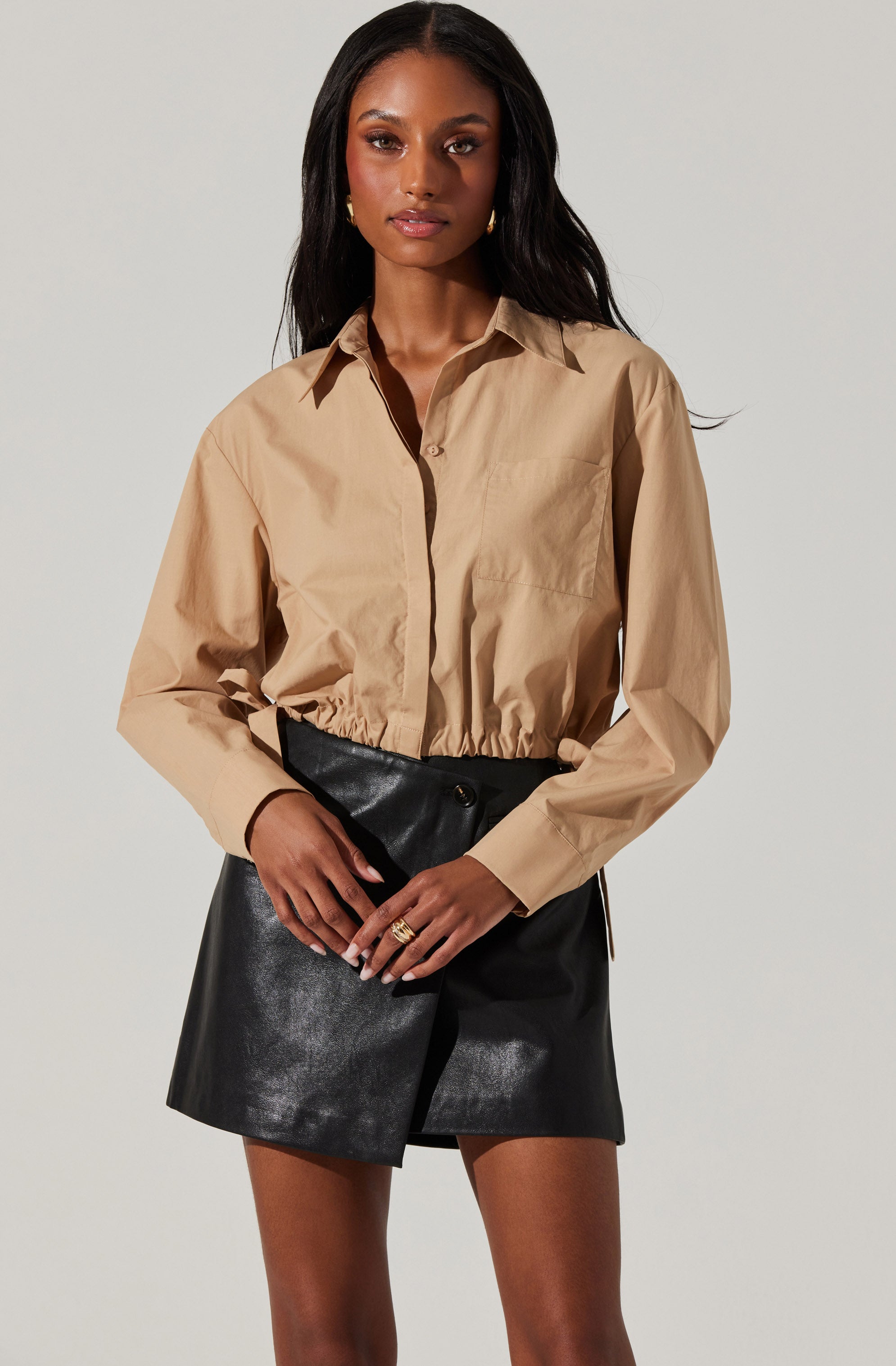Cyril Cinch Waist Button-Up Top-Aljck
