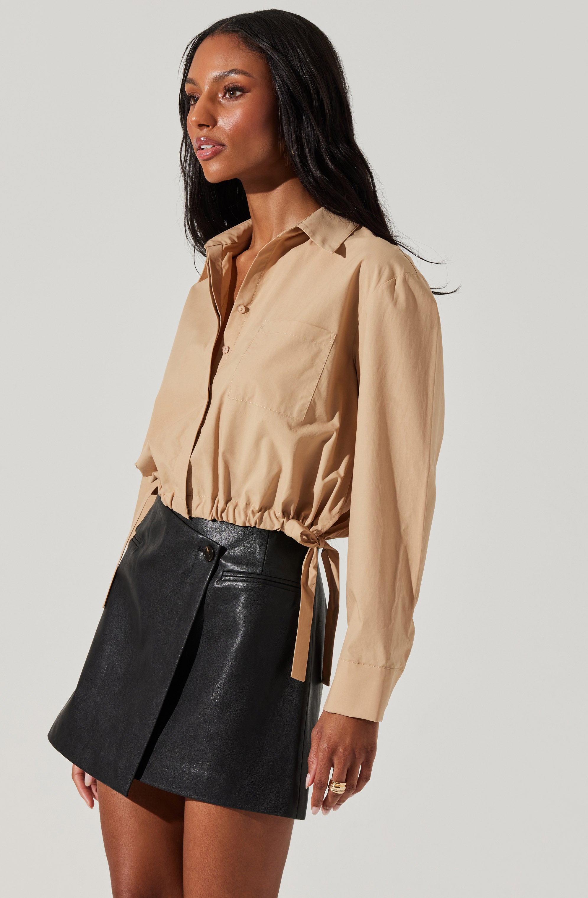 Cyril Cinch Waist Button-Up Top-Aljck