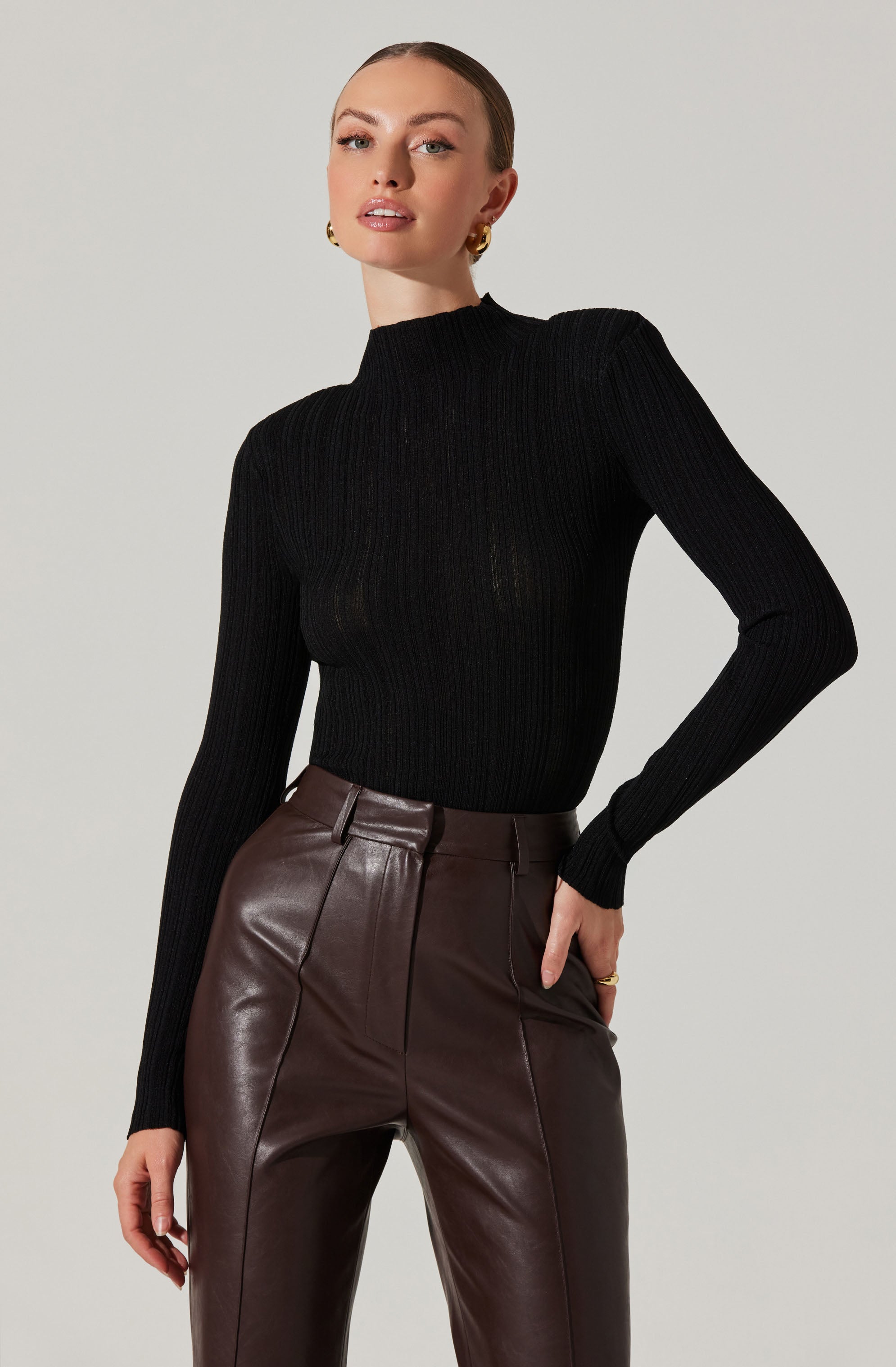 Roslin Ribbed Mock Neck Sweater-Aljck