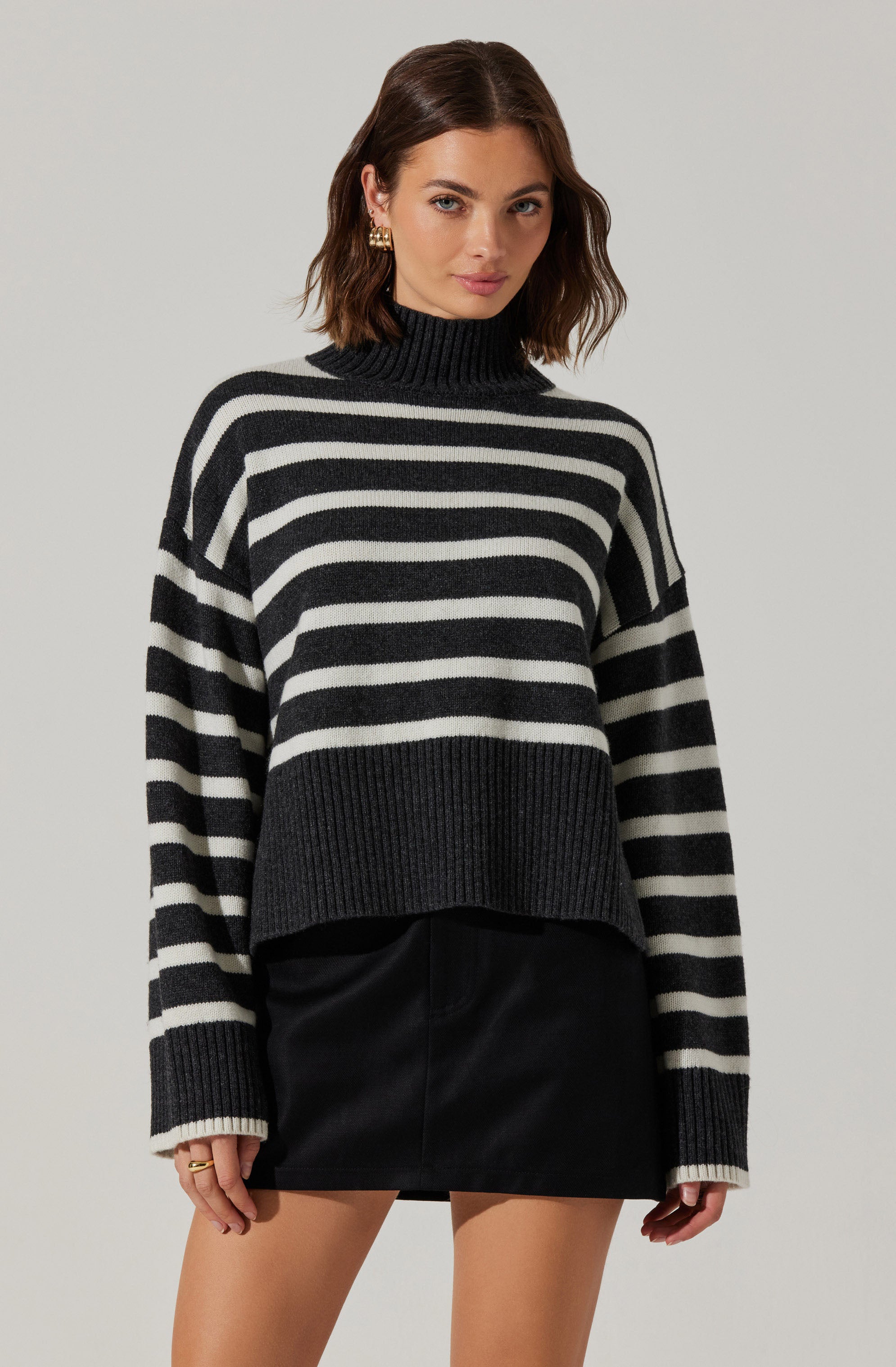 Sophea Striped Mock Neck Sweater-Aljck