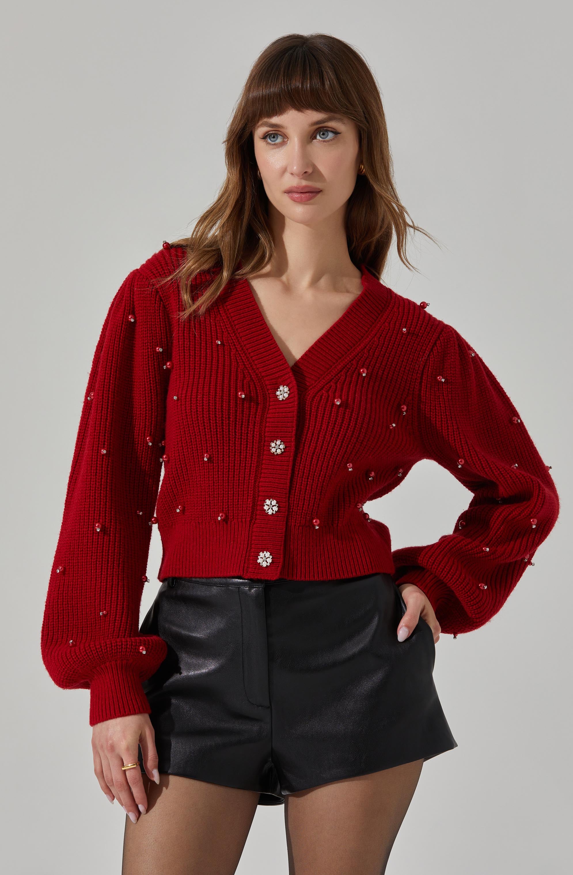 Delsie Pearl Embellished Cardigan-Aljck