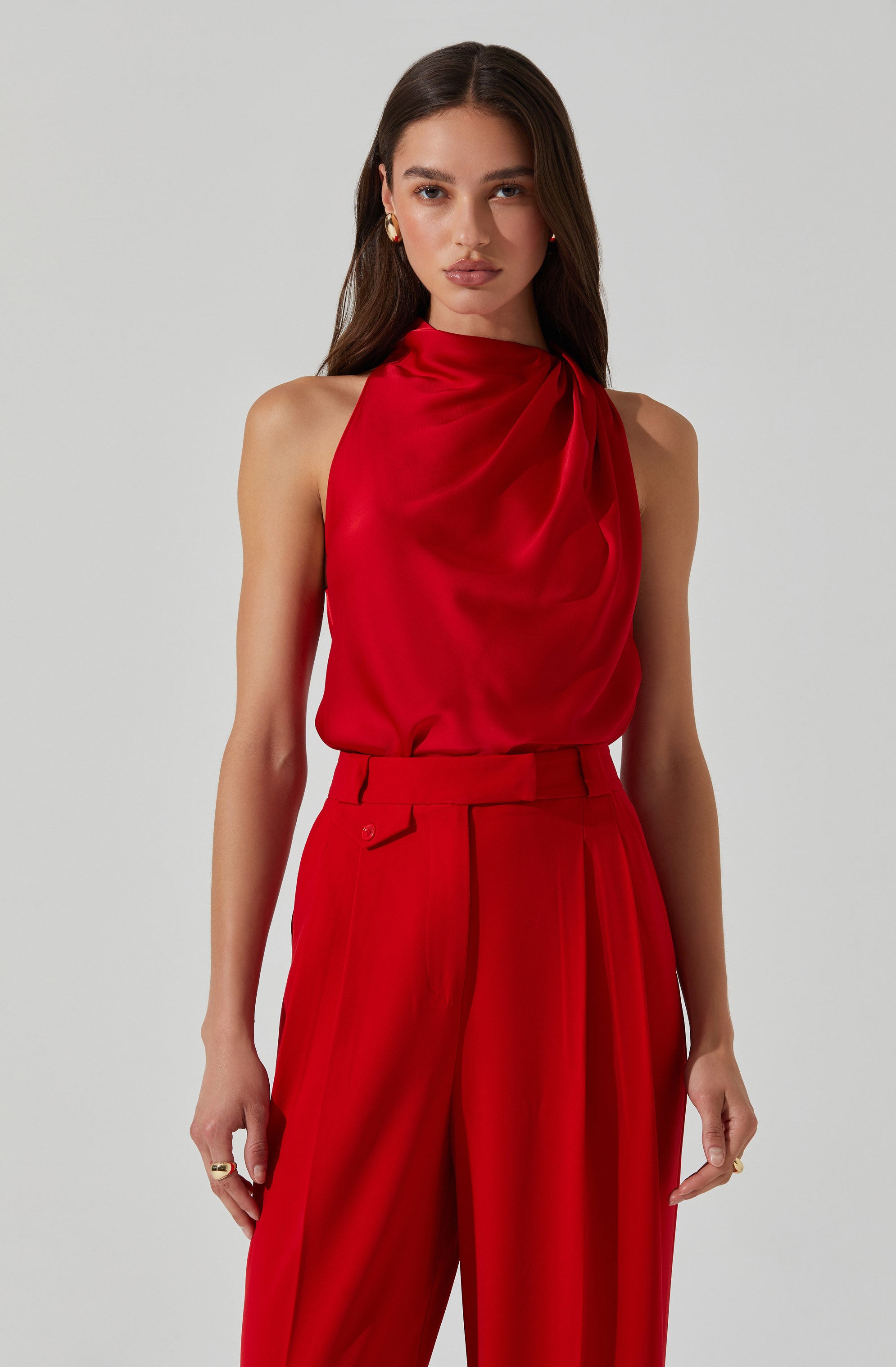 Iza Satin High Neck Top-Aljck