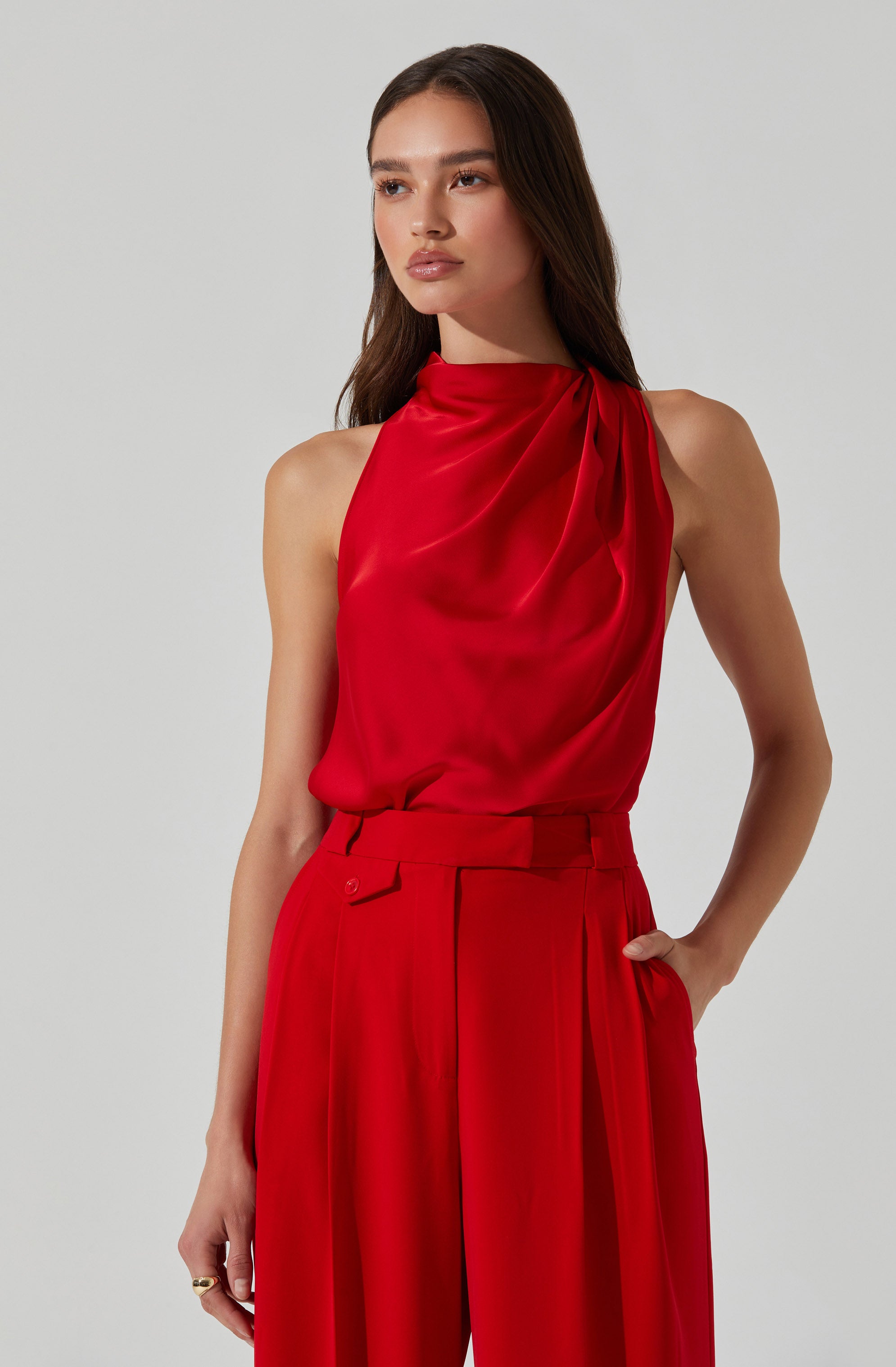 Iza Satin High Neck Top-Aljck