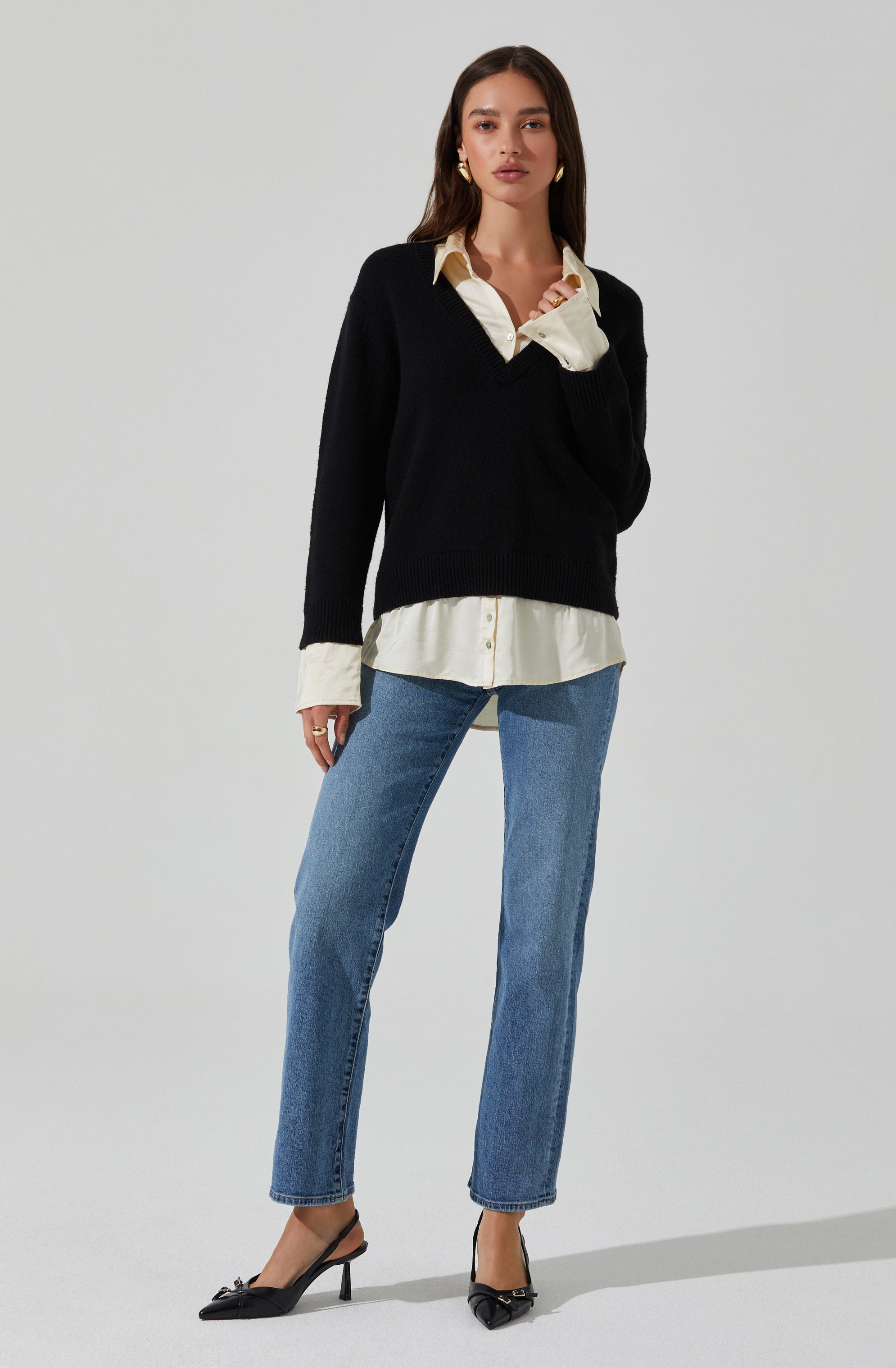 Jianna Mixed Media Layered Sweater-Aljck