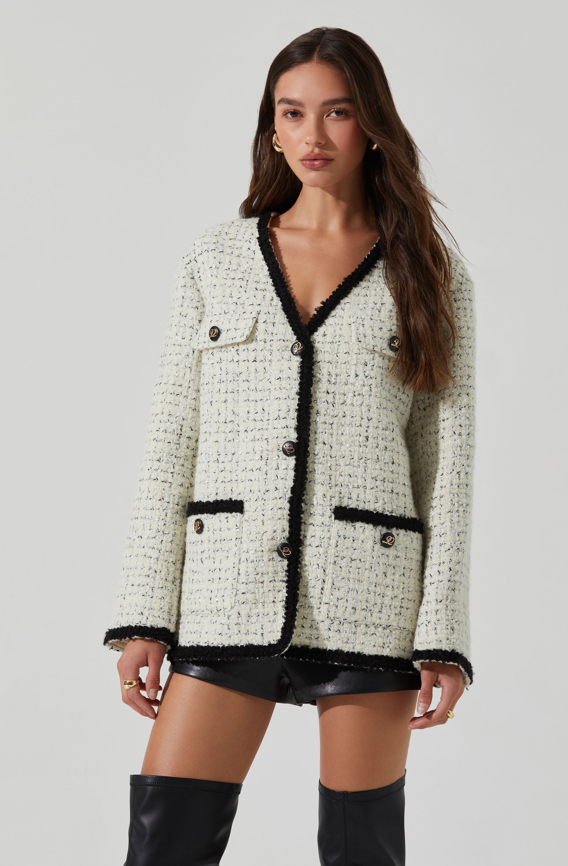 Editha Contrast Tweed Coat-Aljck