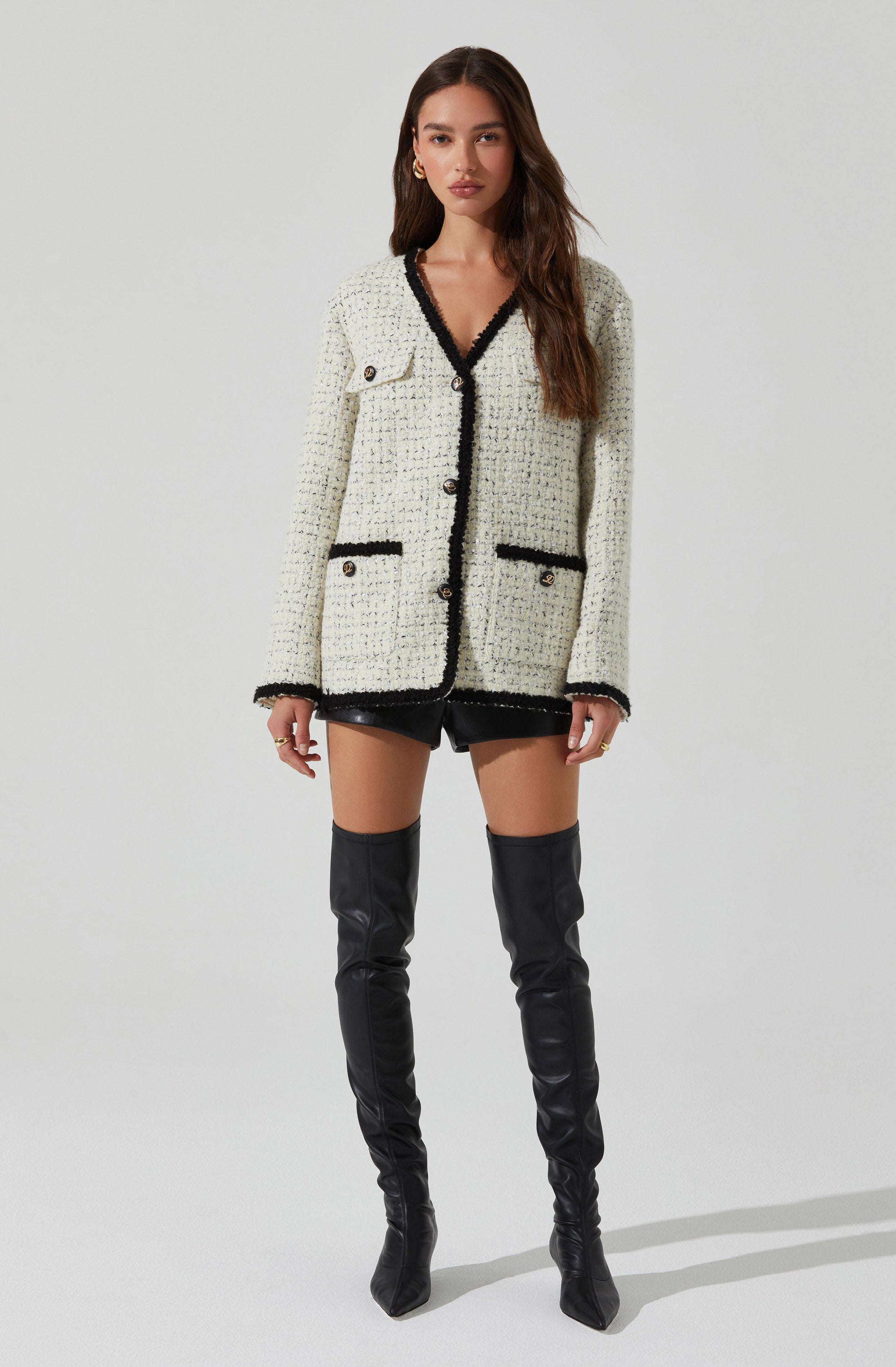 Editha Contrast Tweed Coat-Aljck