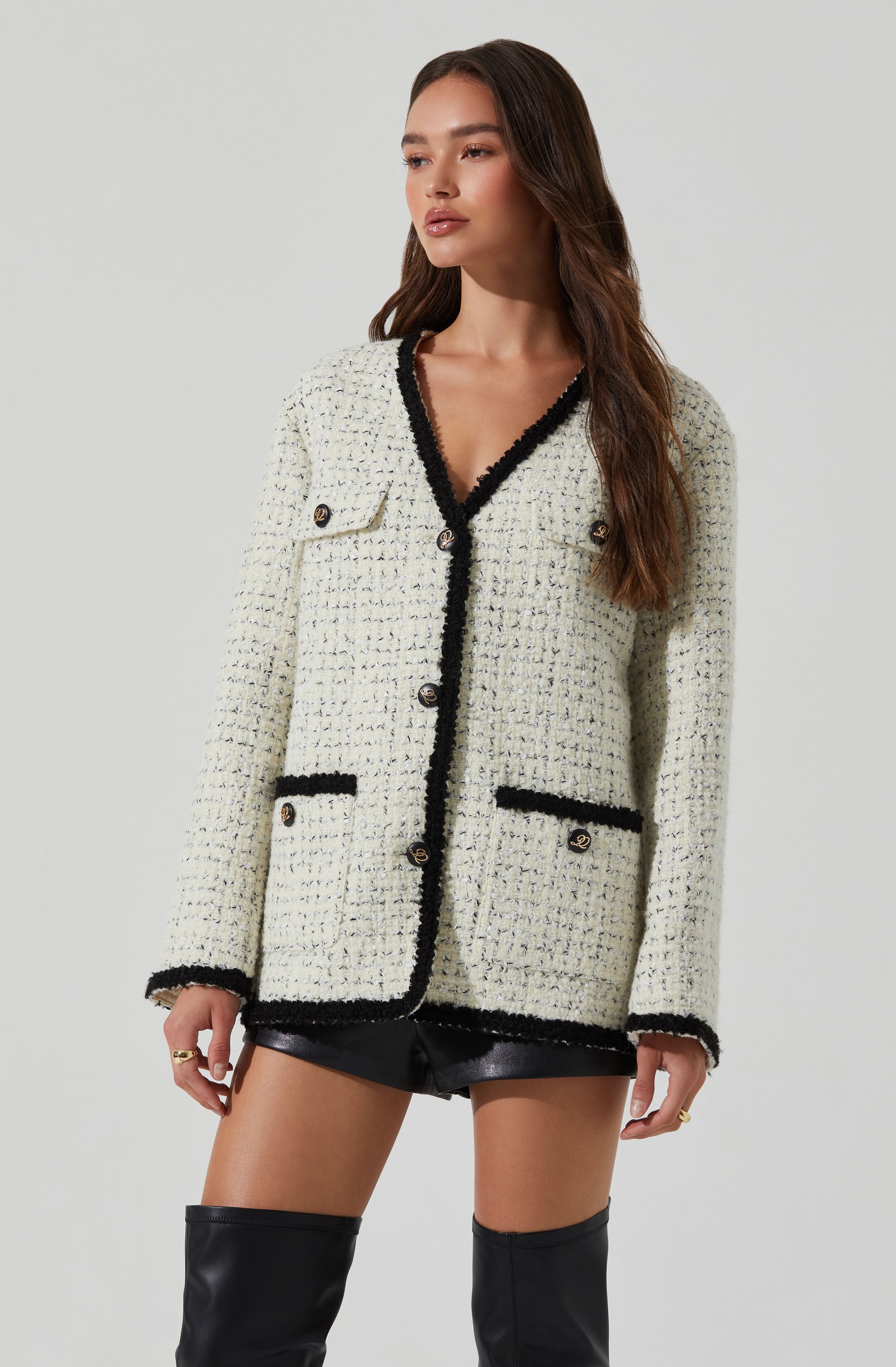 Editha Contrast Tweed Coat-Aljck