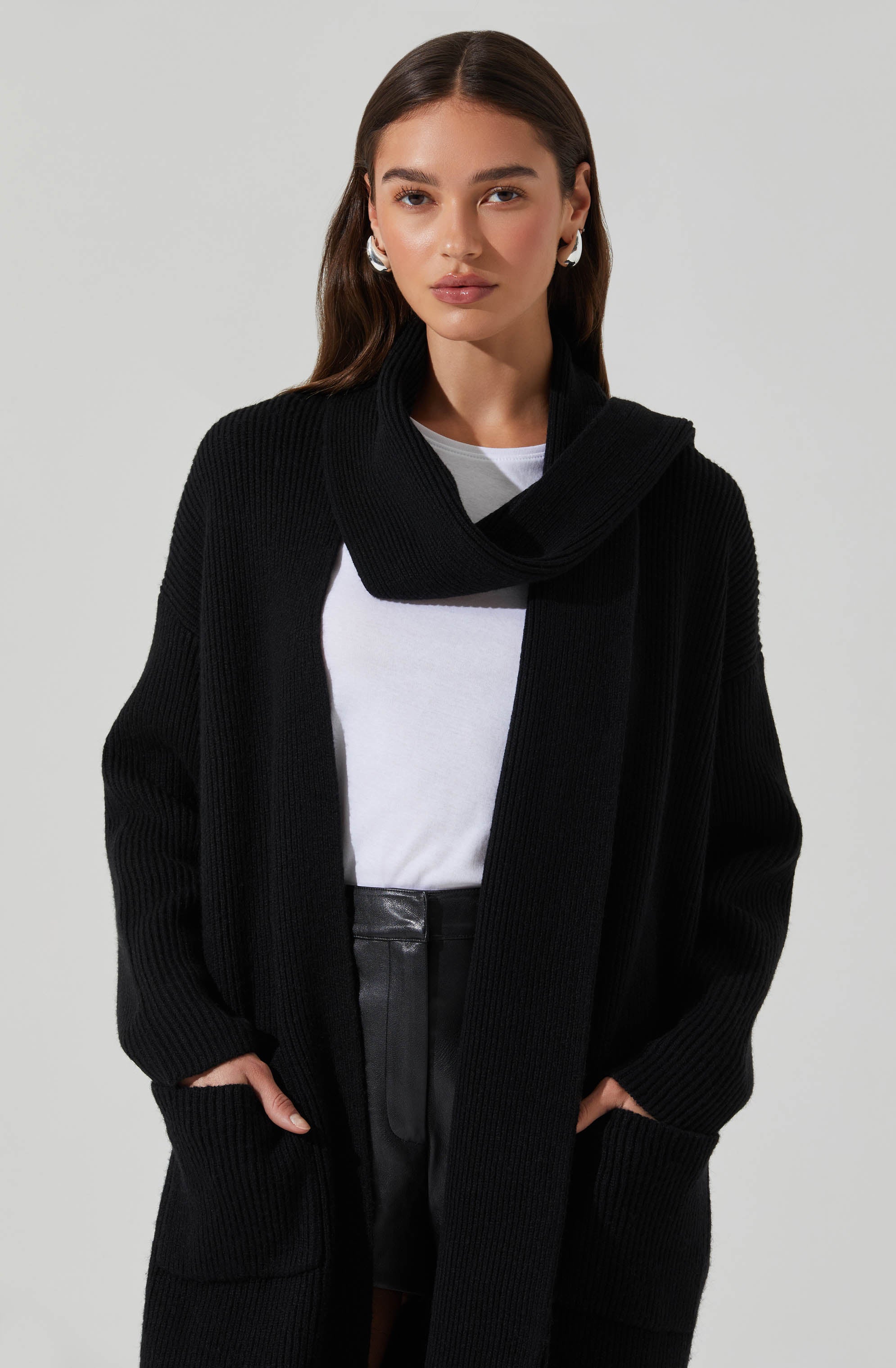 Noemi Ribbed Scarf Cardigan-Aljck