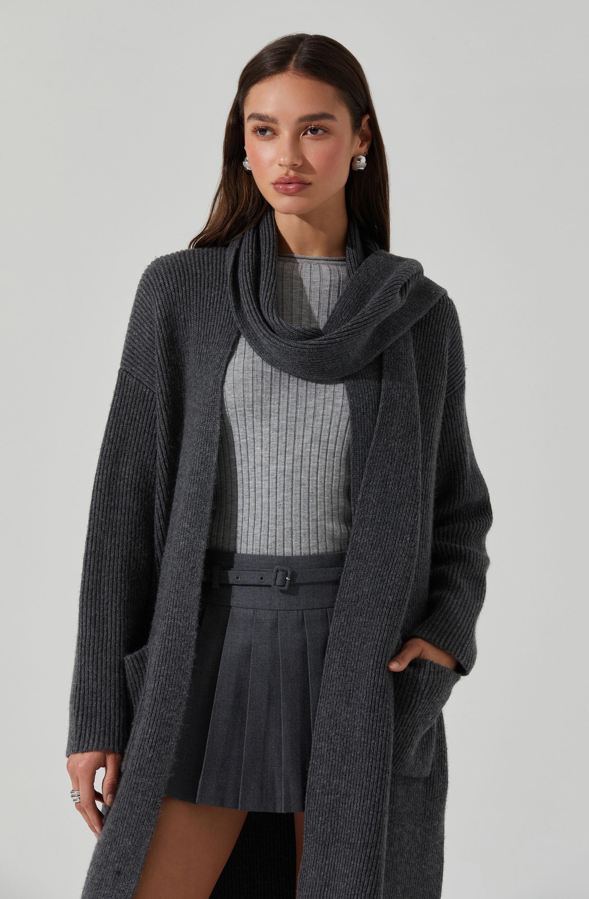 Noemi Ribbed Scarf Cardigan-Aljck
