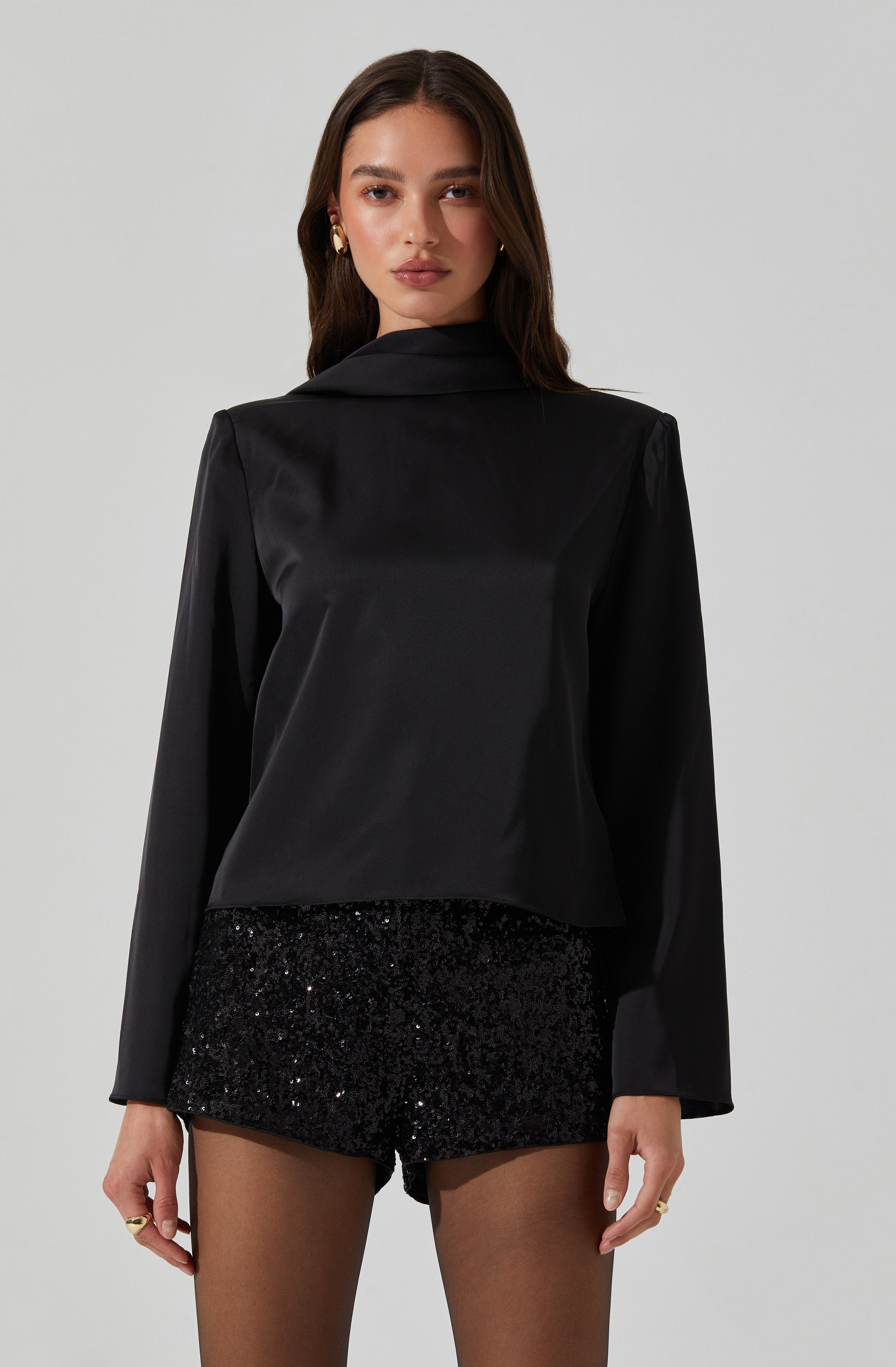 Bethwyn Satin Cowl Back Top-Aljck