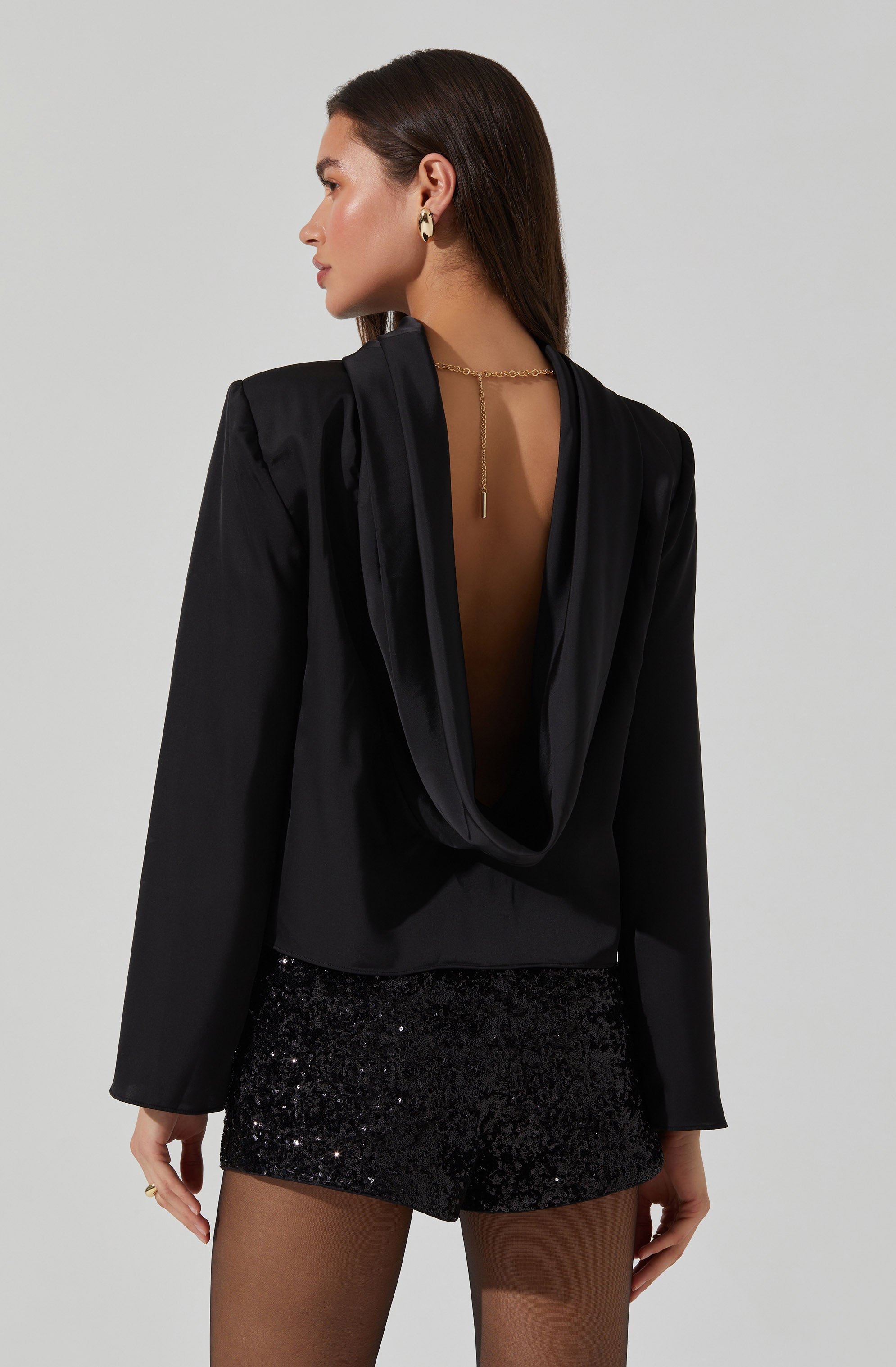 Bethwyn Satin Cowl Back Top-Aljck