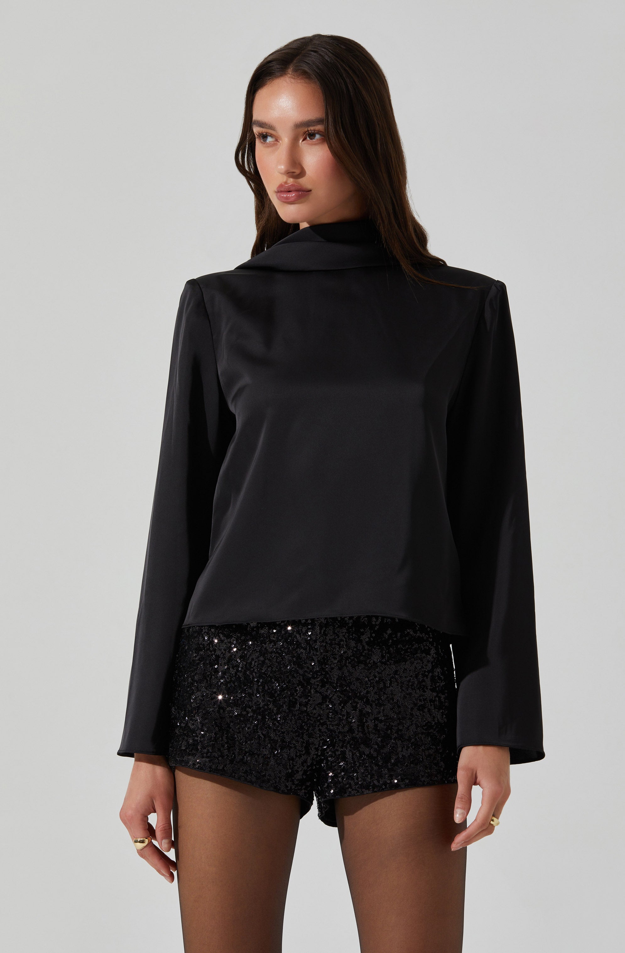 Bethwyn Satin Cowl Back Top-Aljck