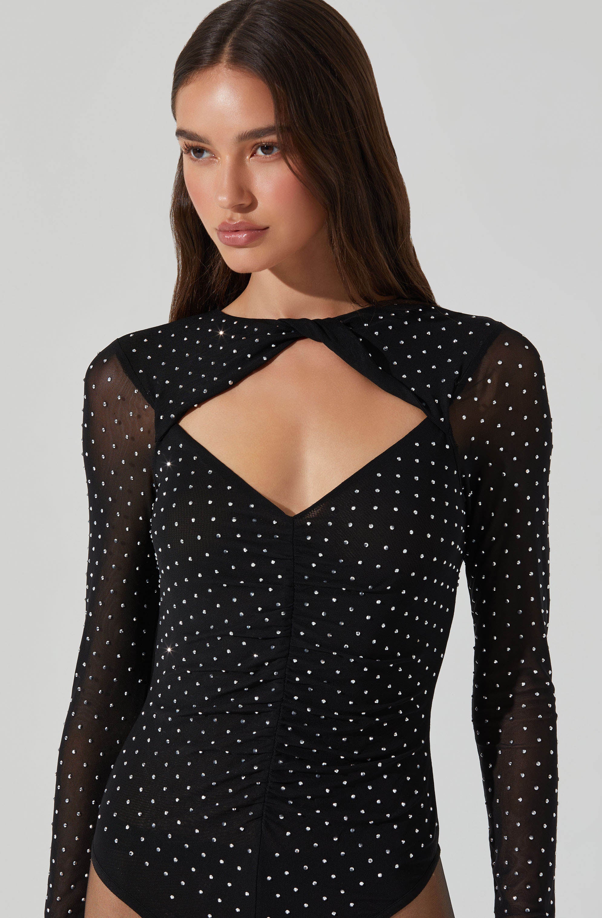 Ancira Rhinestone Mesh Bodysuit-Aljck