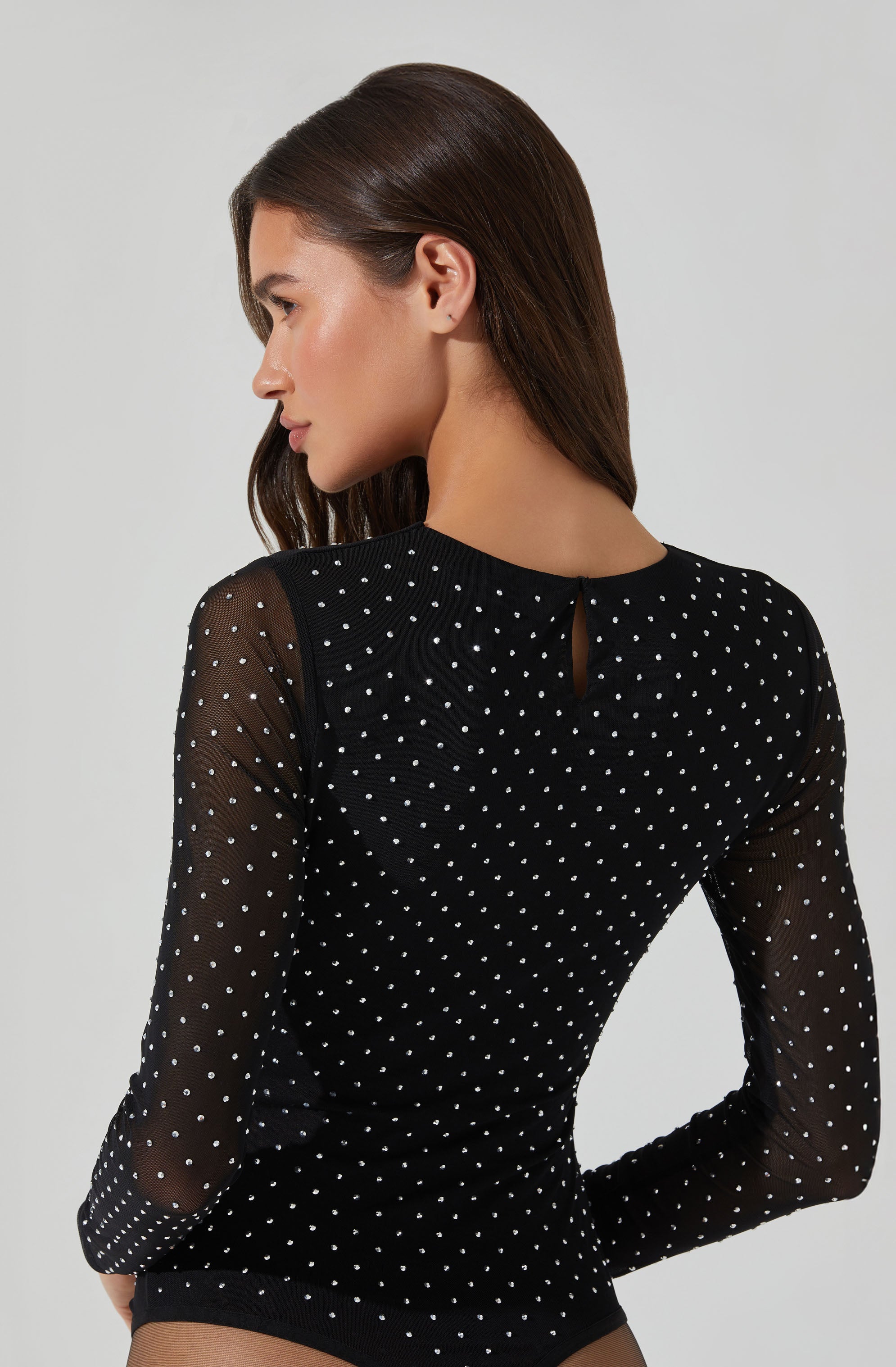 Ancira Rhinestone Mesh Bodysuit-Aljck