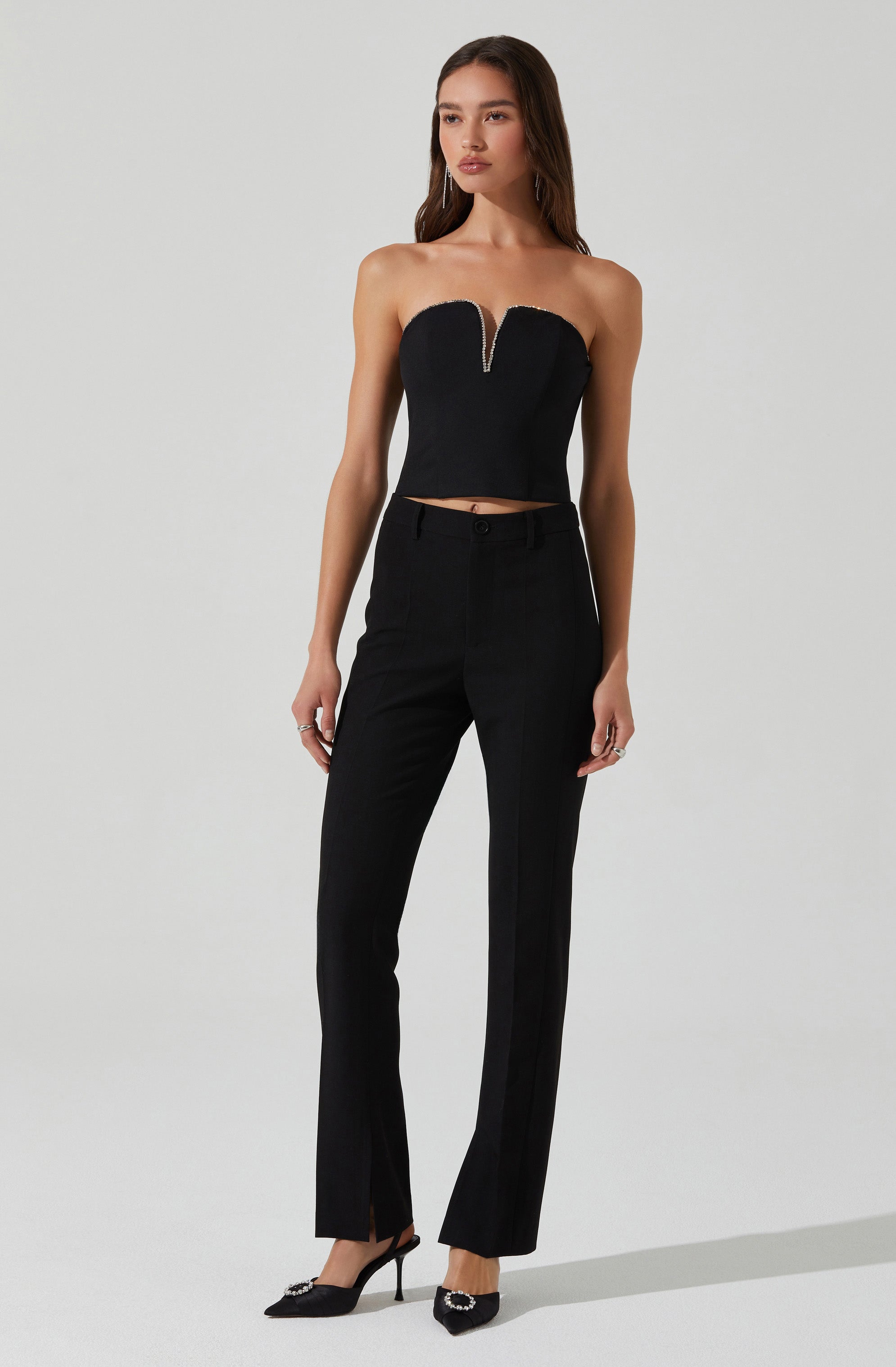 Amell Strapless Rhinestone Trim Top-Aljck