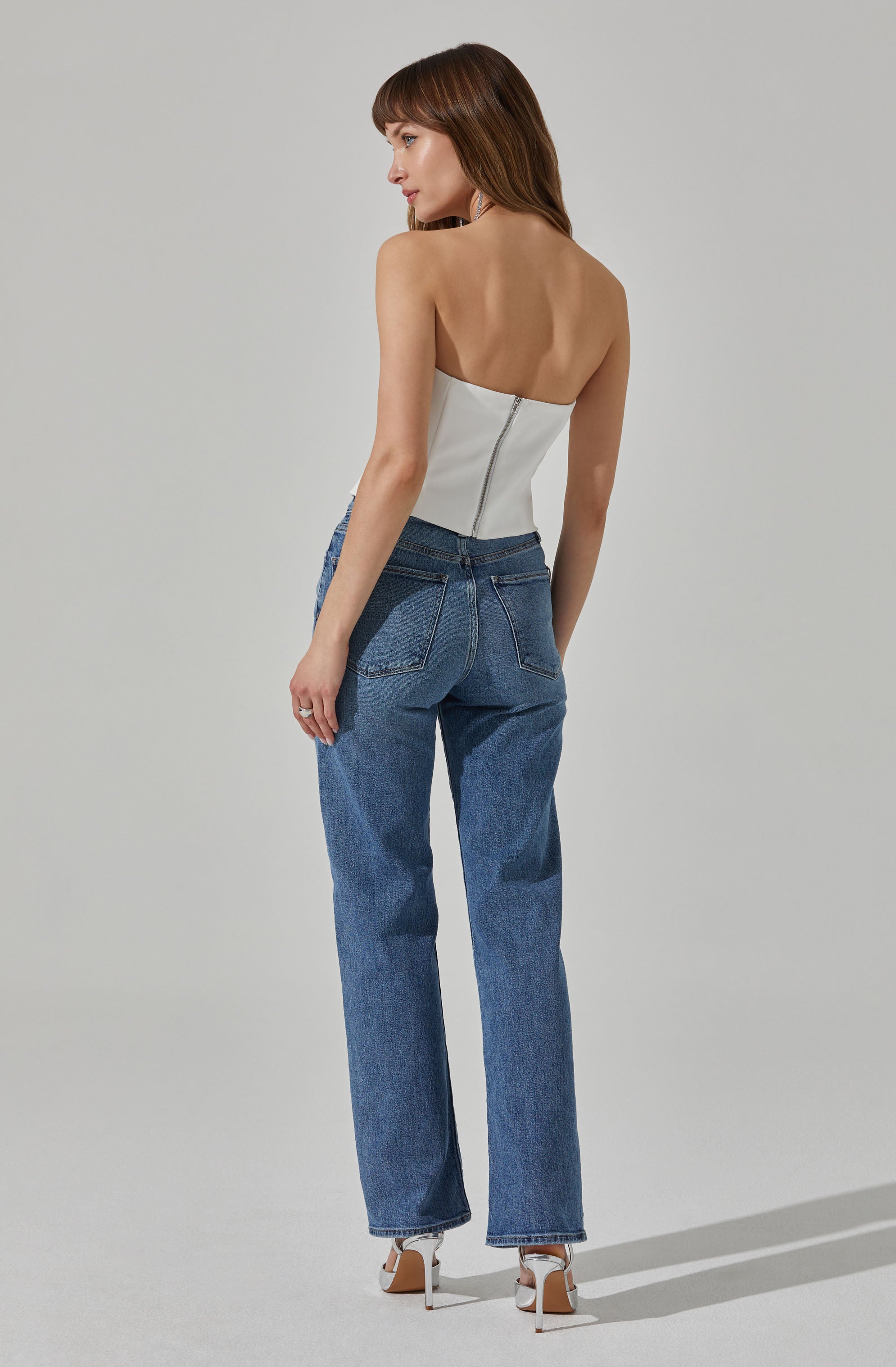 Amell Strapless Rhinestone Trim Top-Aljck