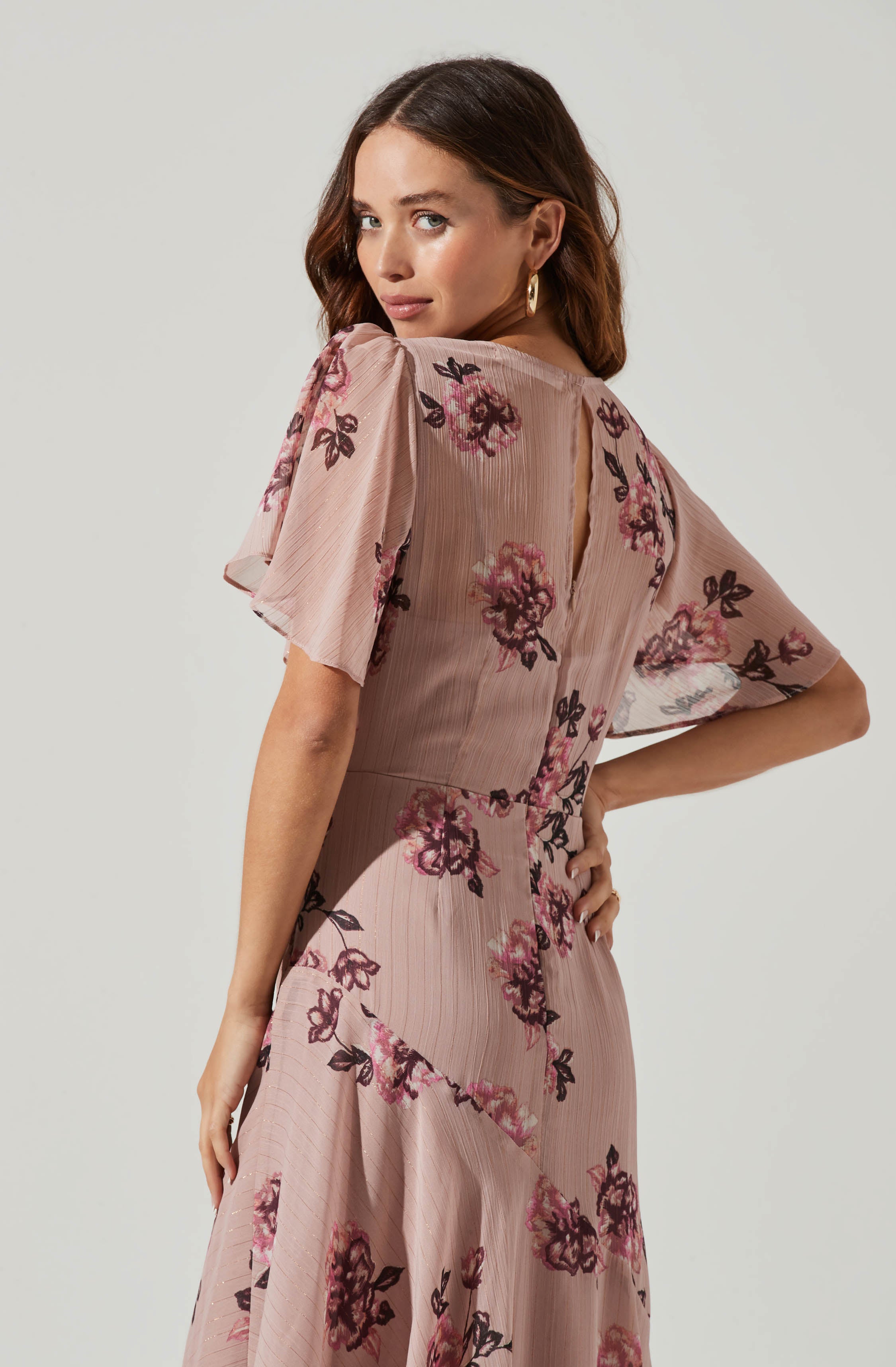 Flutter Sleeve Midi Dress-Aljck