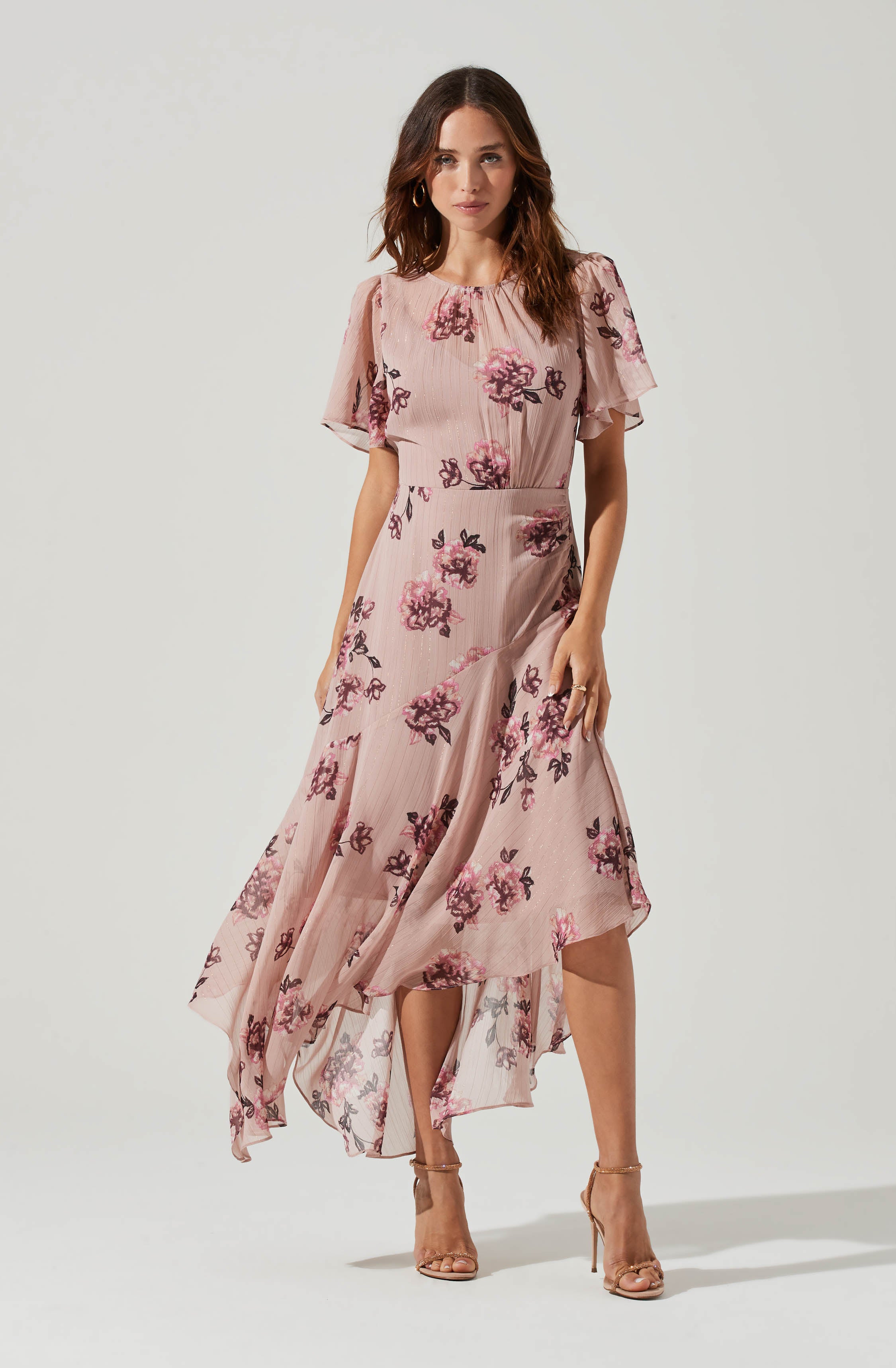 Flutter Sleeve Midi Dress-Aljck