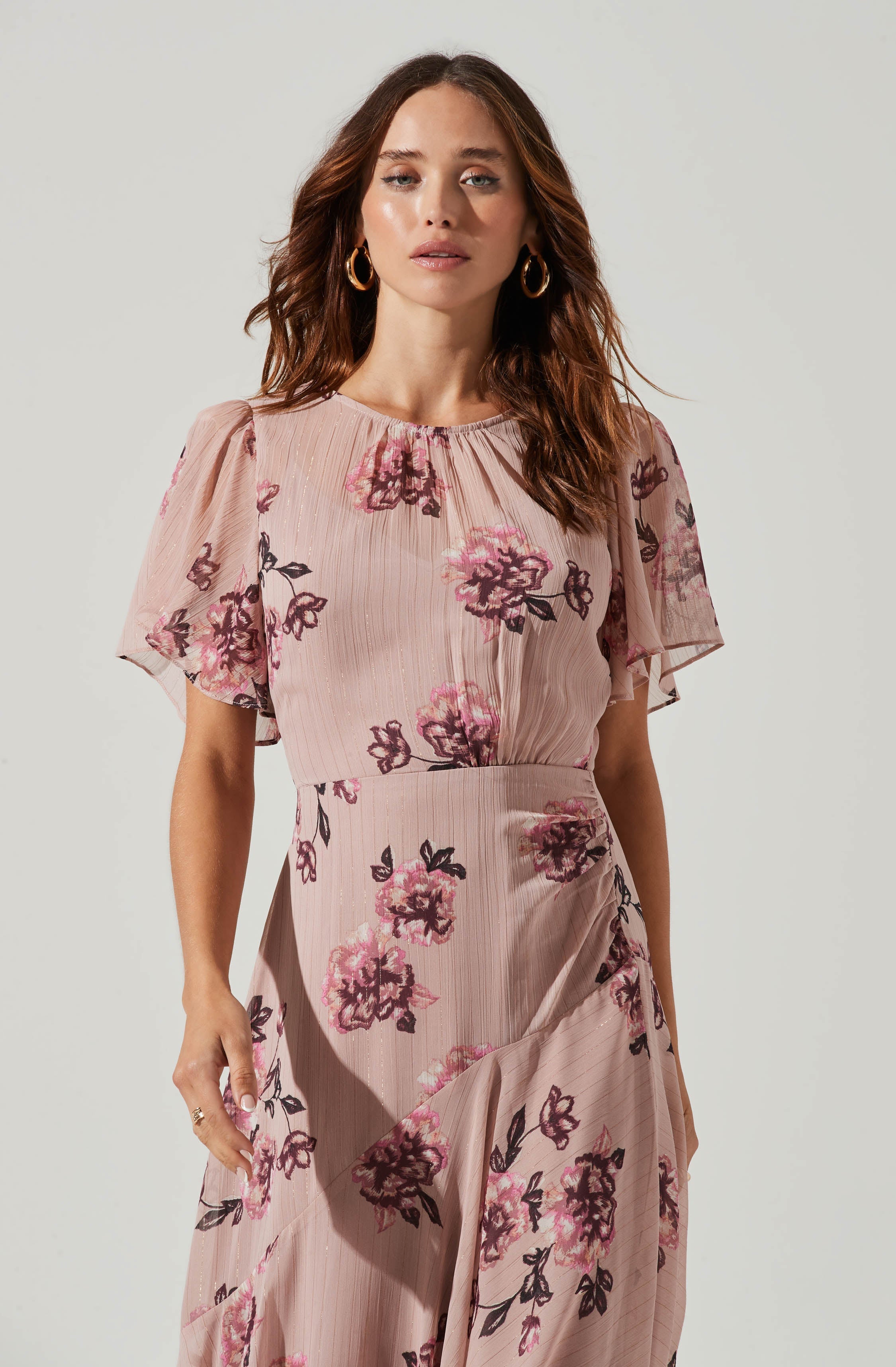 Flutter Sleeve Midi Dress-Aljck