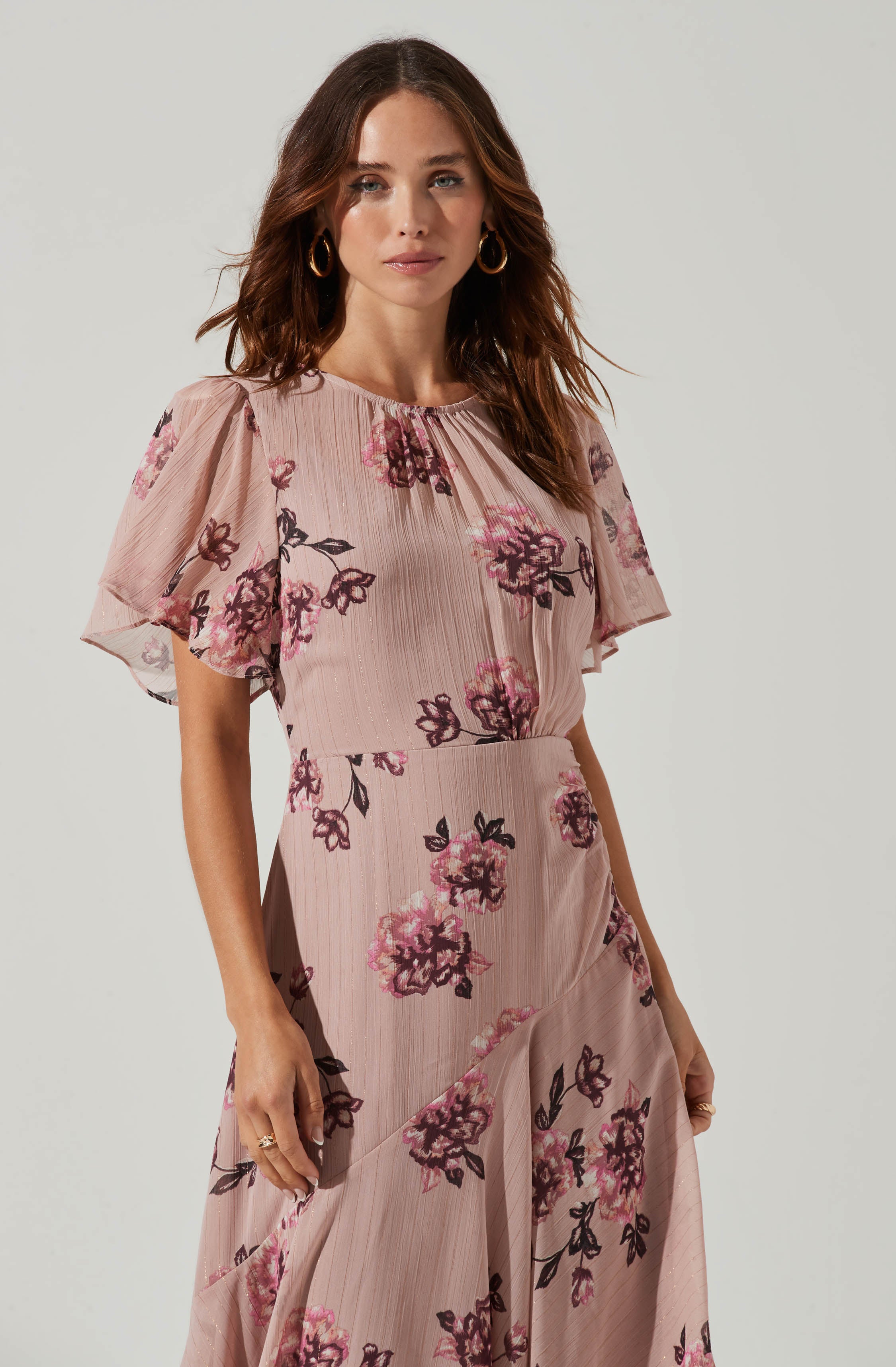 Flutter Sleeve Midi Dress-Aljck