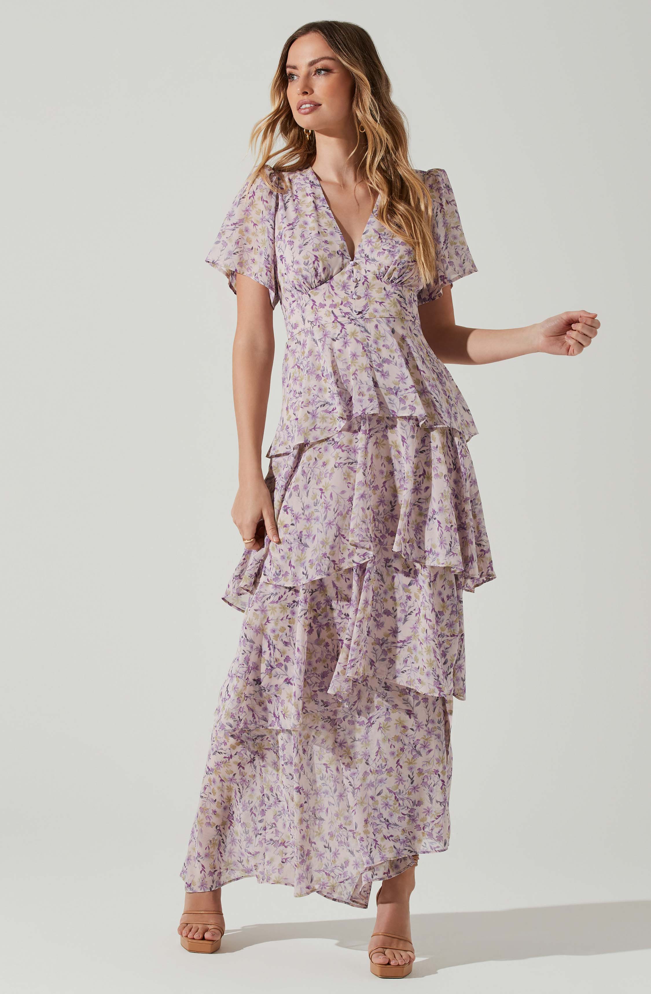 Tayla Floral Tiered Midi Dress-Aljck