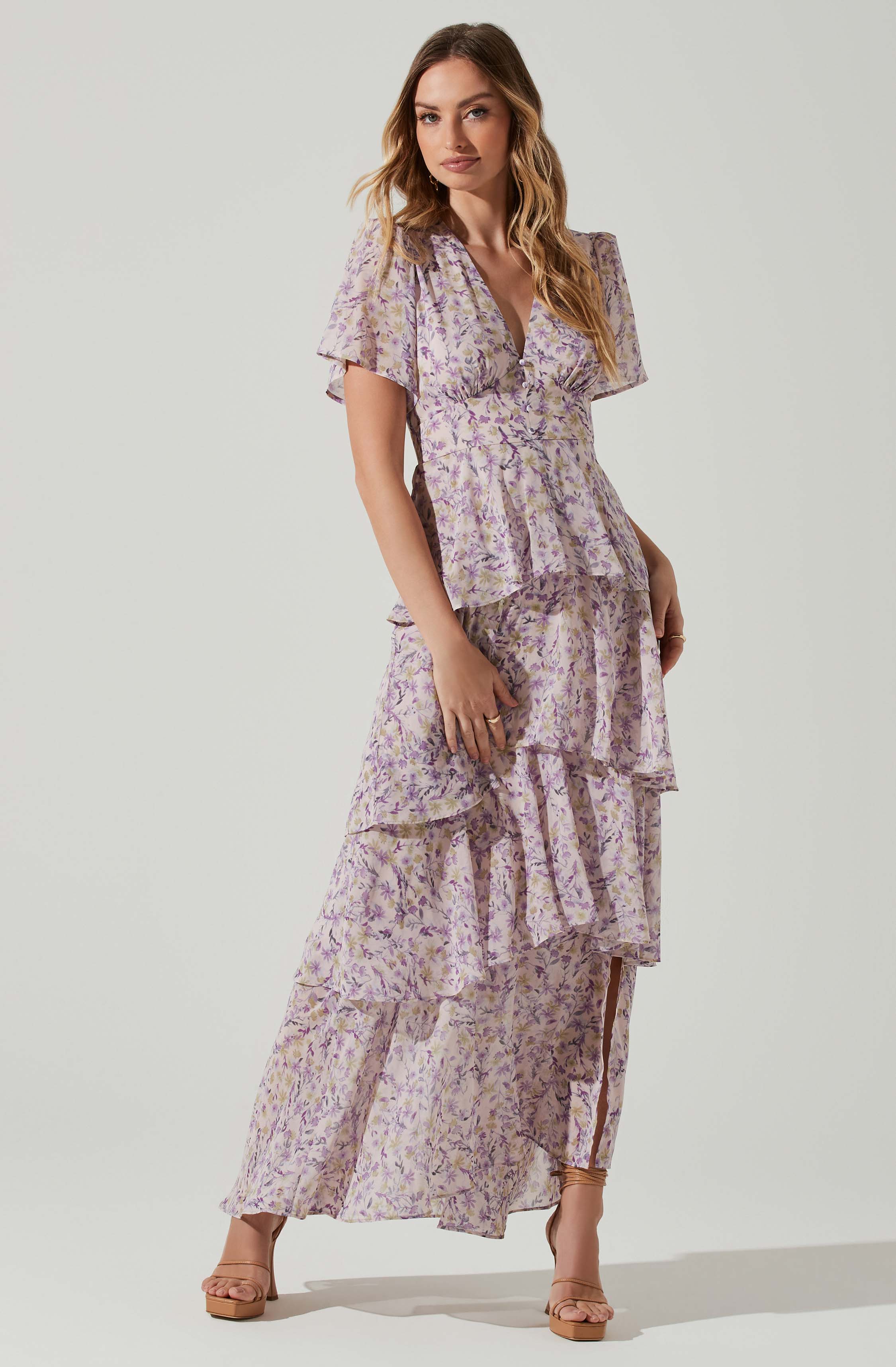 Tayla Floral Tiered Midi Dress-Aljck