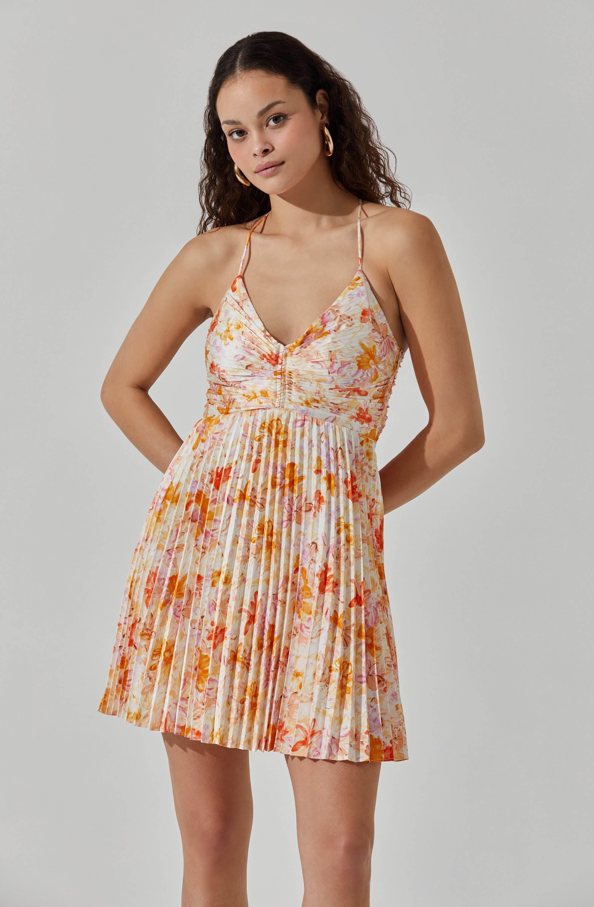 Plisse Tie Back Mini Dress-Aljck