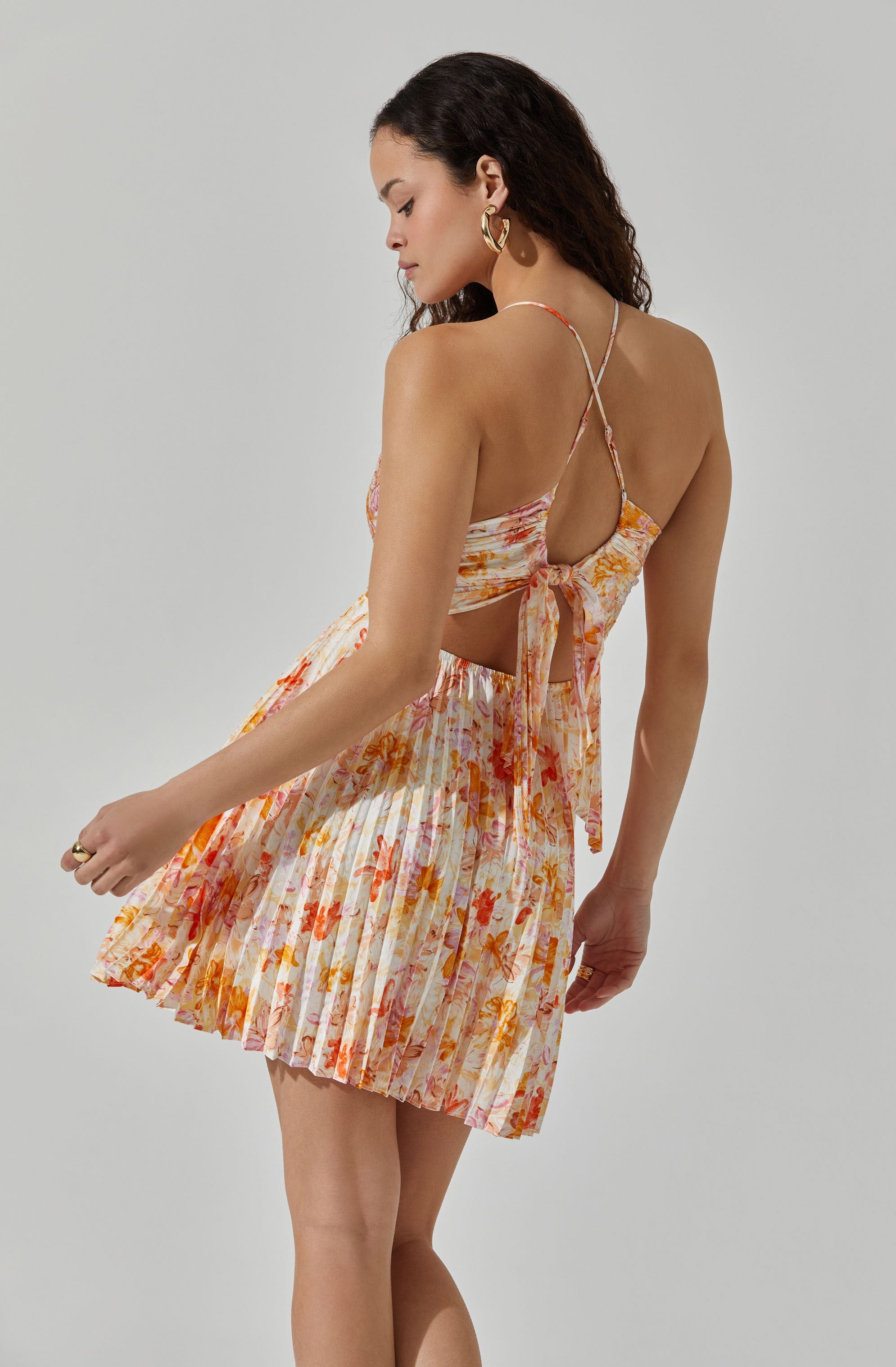 Plisse Tie Back Mini Dress-Aljck