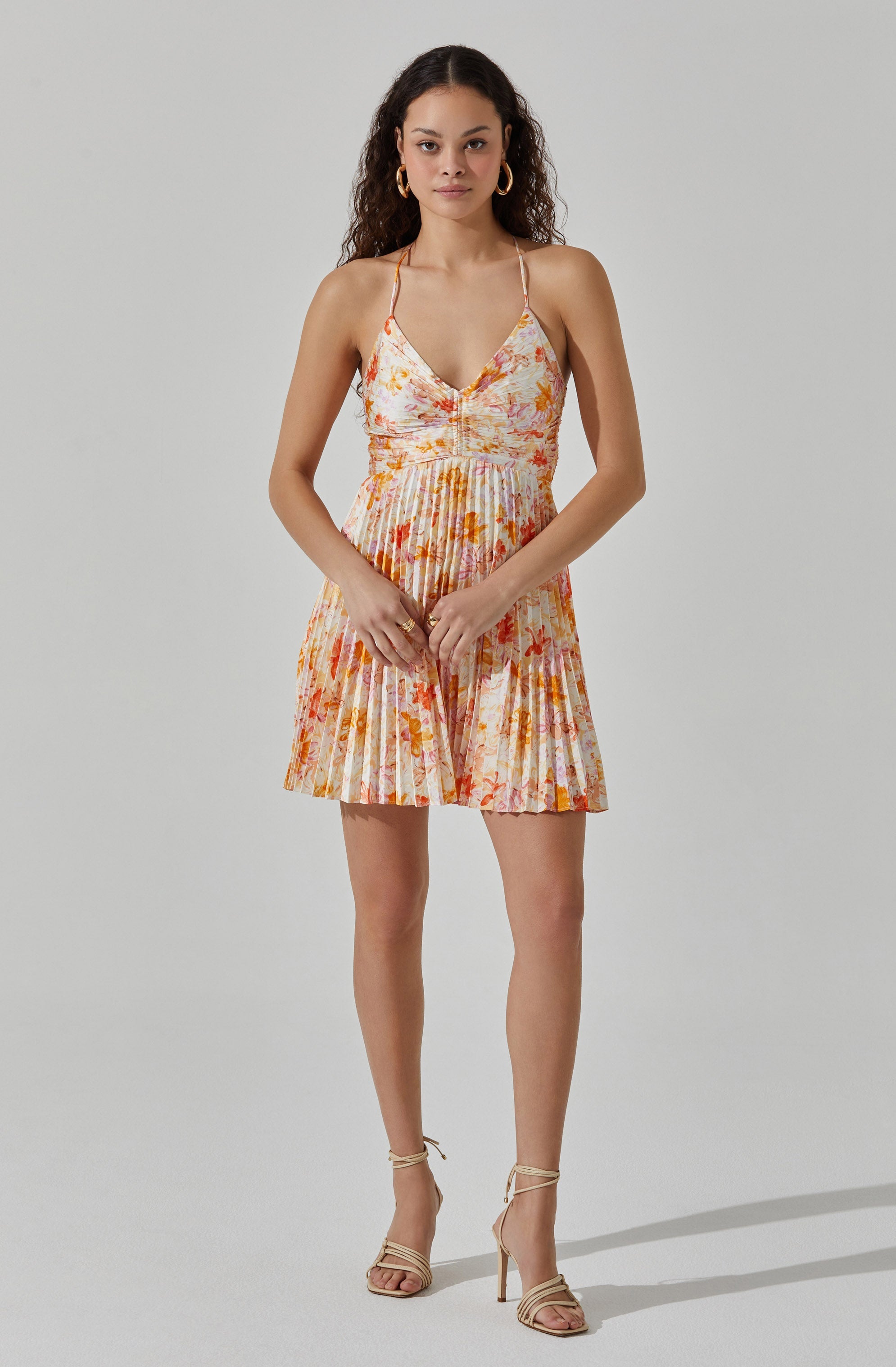 Plisse Tie Back Mini Dress-Aljck