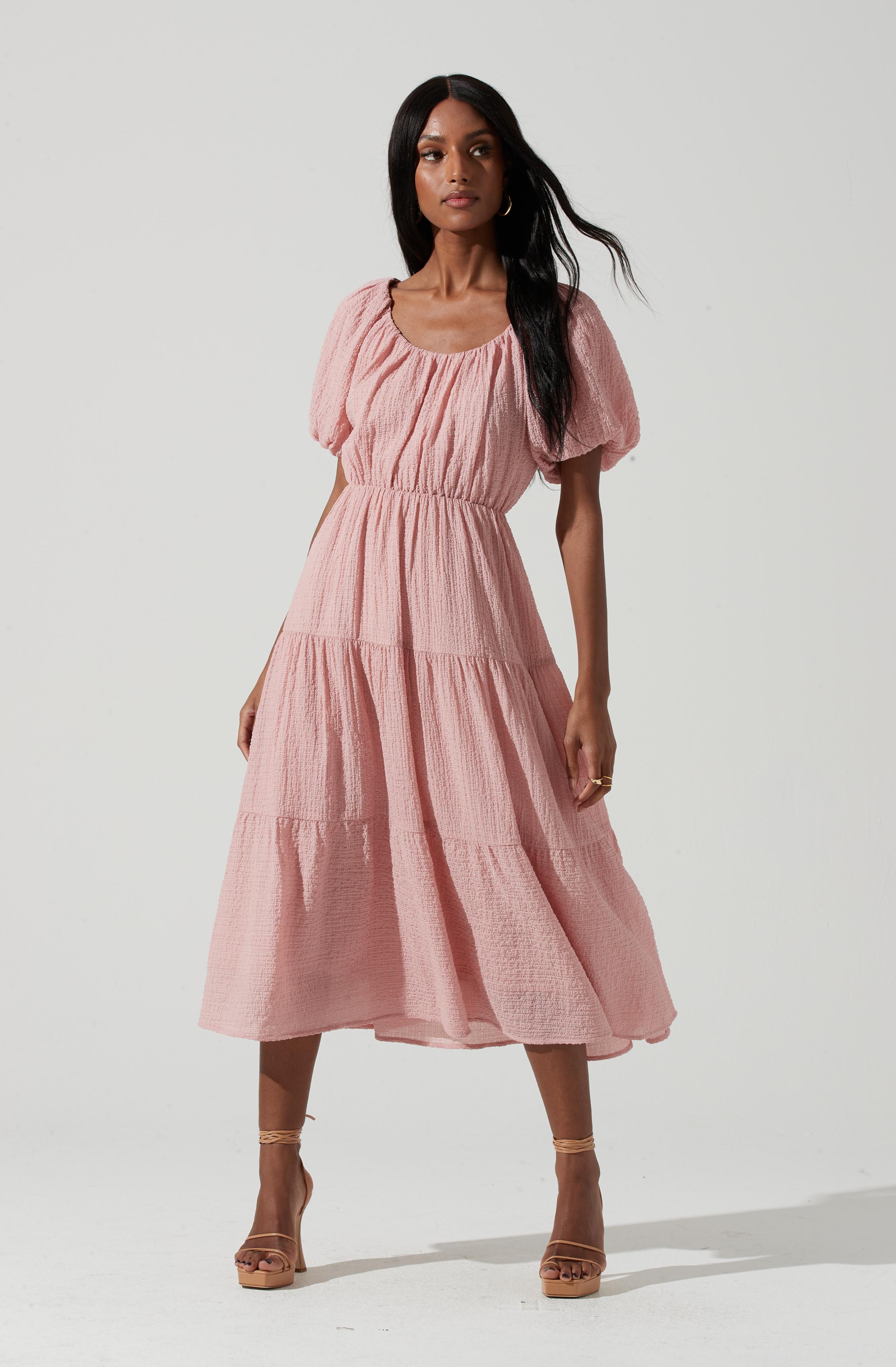Smocked Tiered Maxi Dress-Aljck