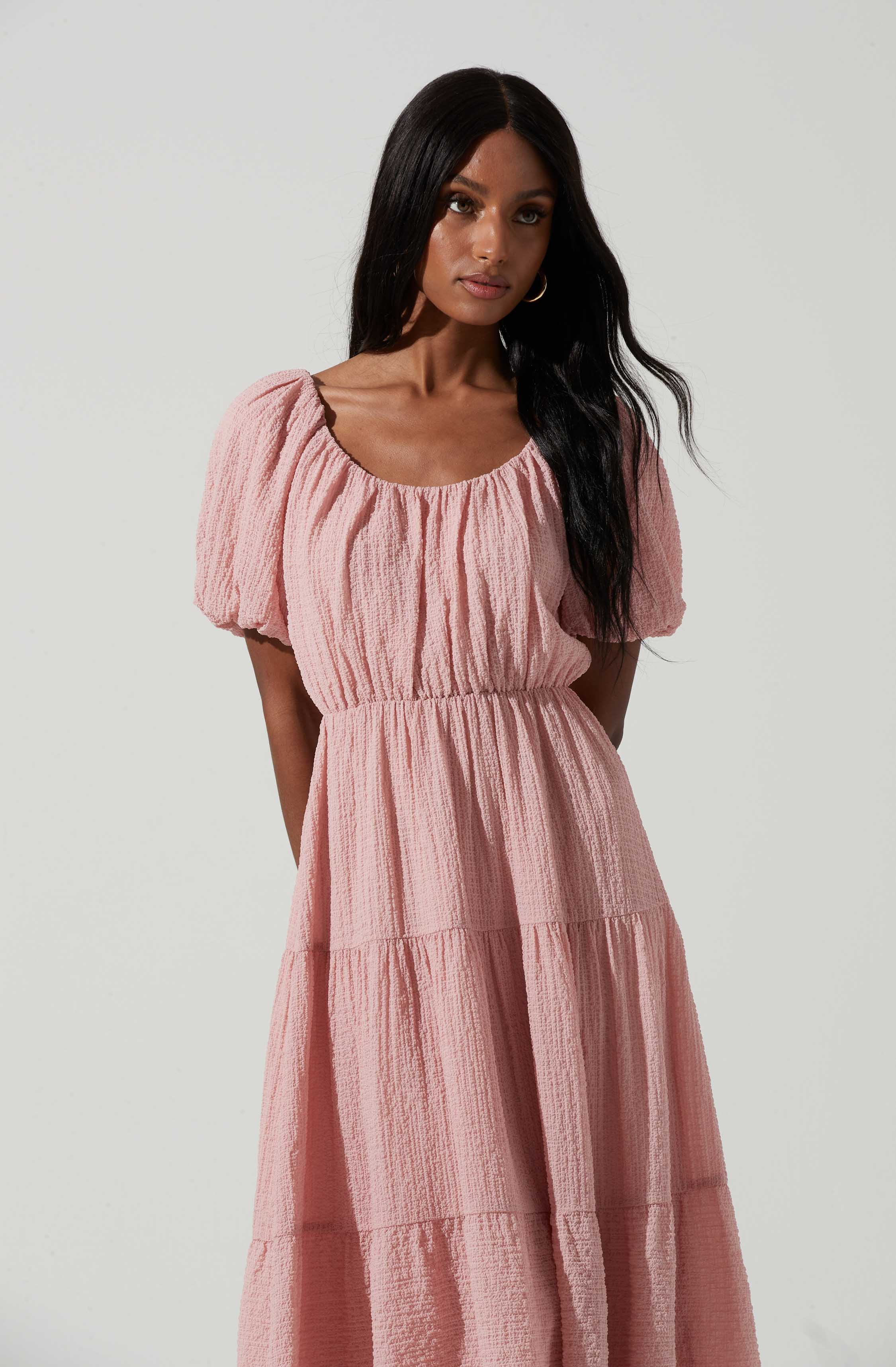 Smocked Tiered Maxi Dress-Aljck