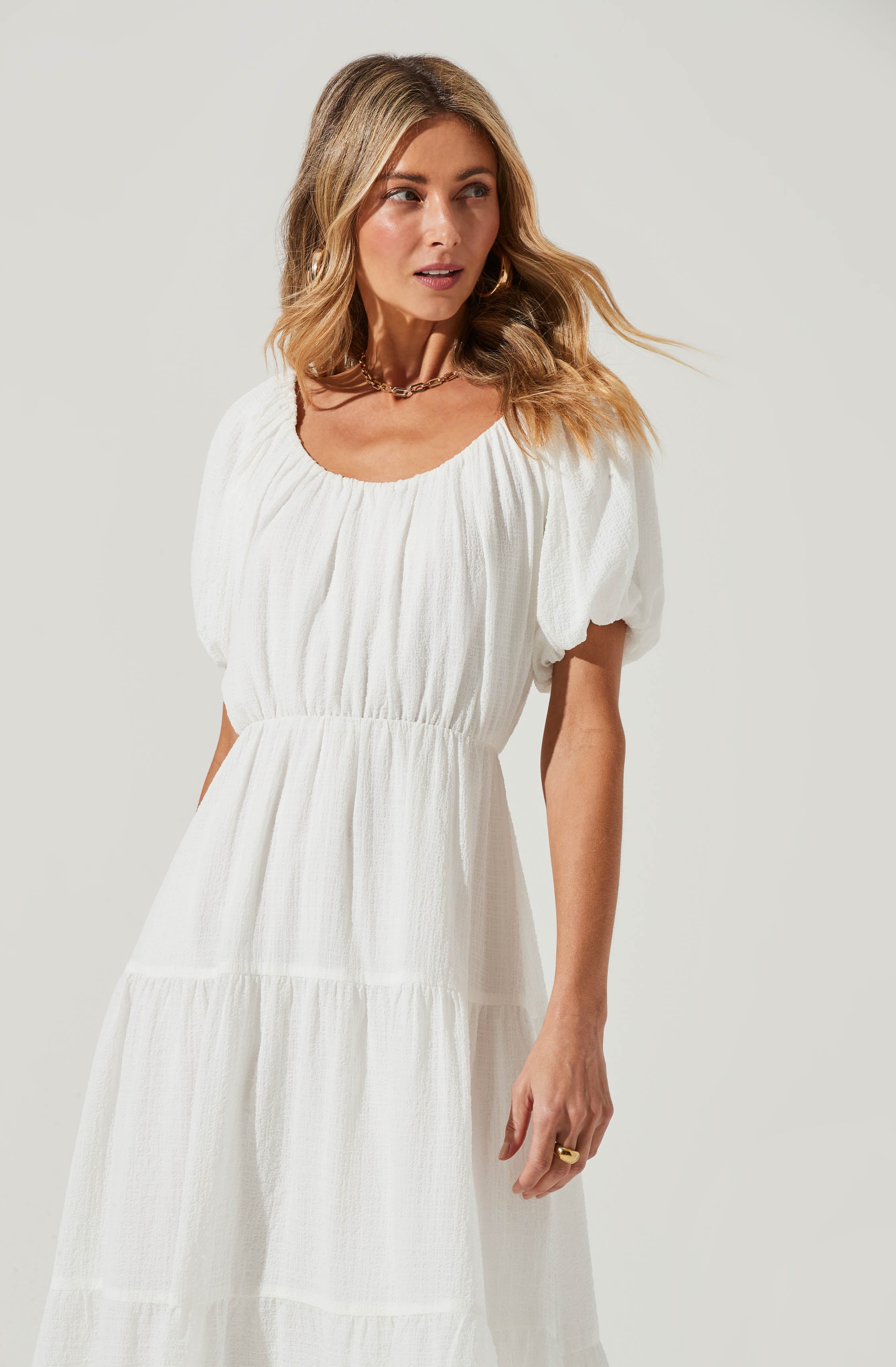 Smocked Tiered Maxi Dress-Aljck