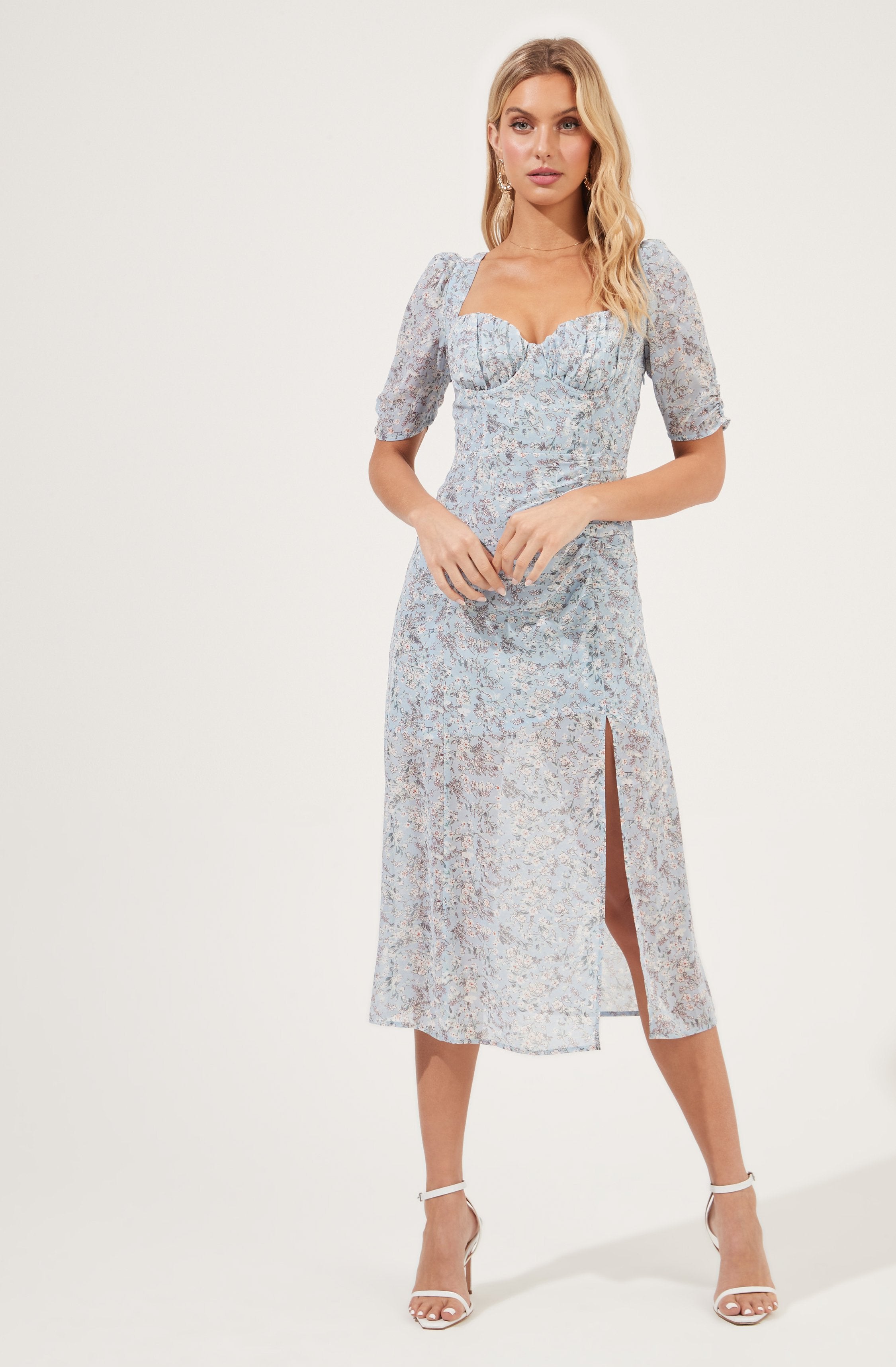 Front slit milkmaid dress-Aljck