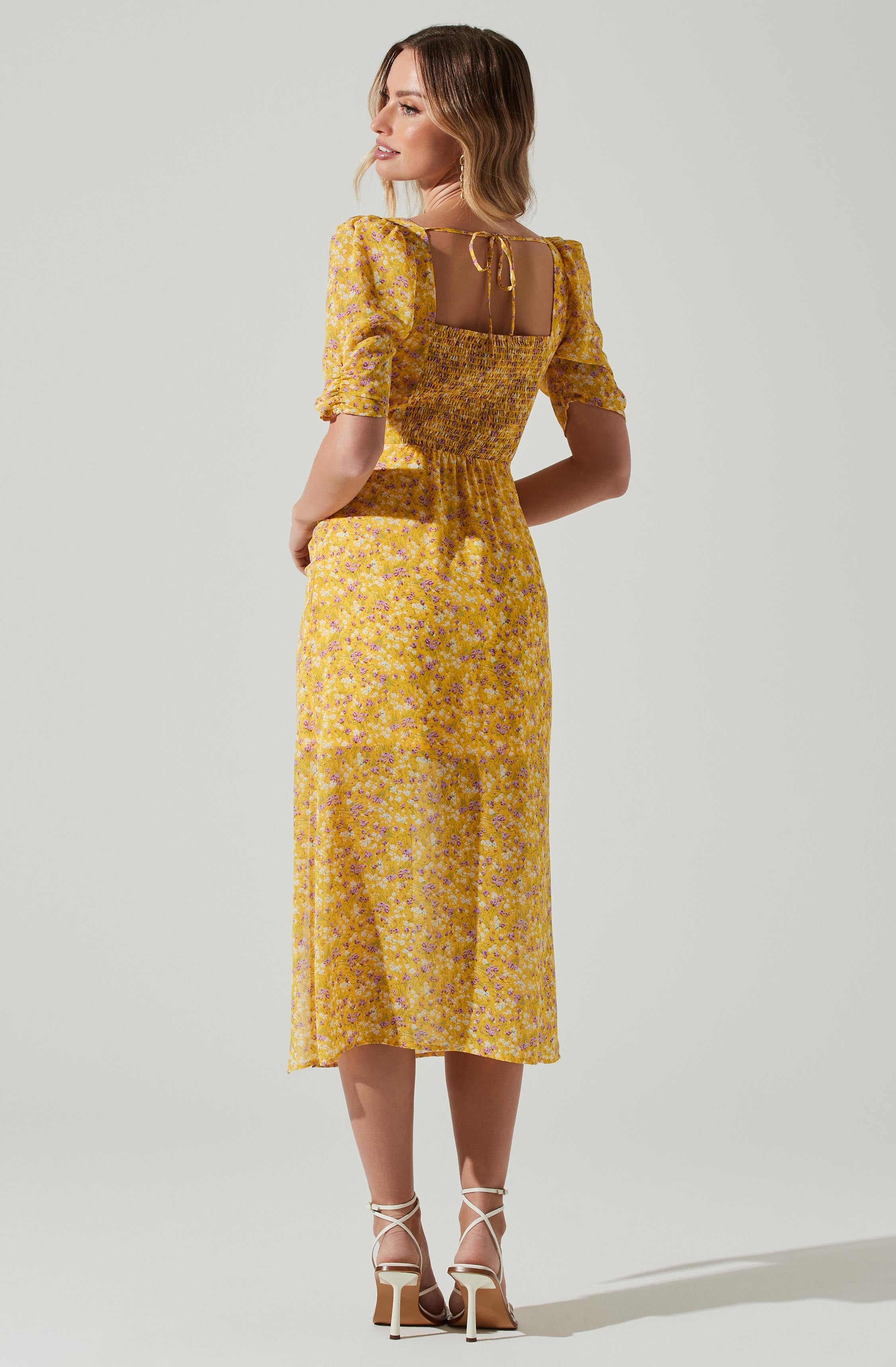 Floral Front Slit Milkmaid Midi Dress-Aljck