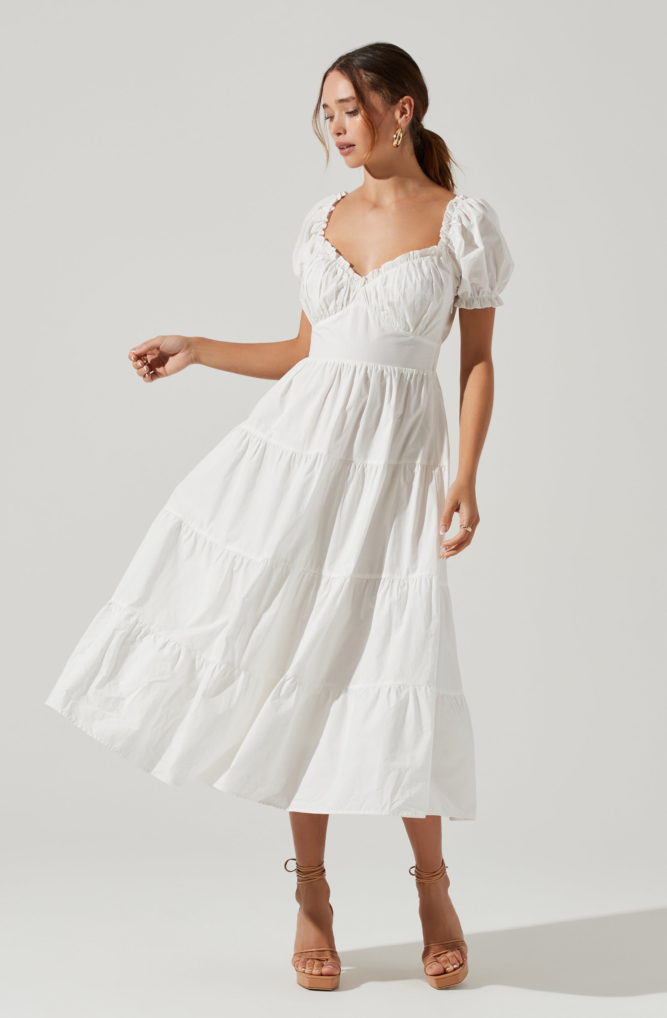 Short Sleeve Cinched Bust Midi Dress-Aljck