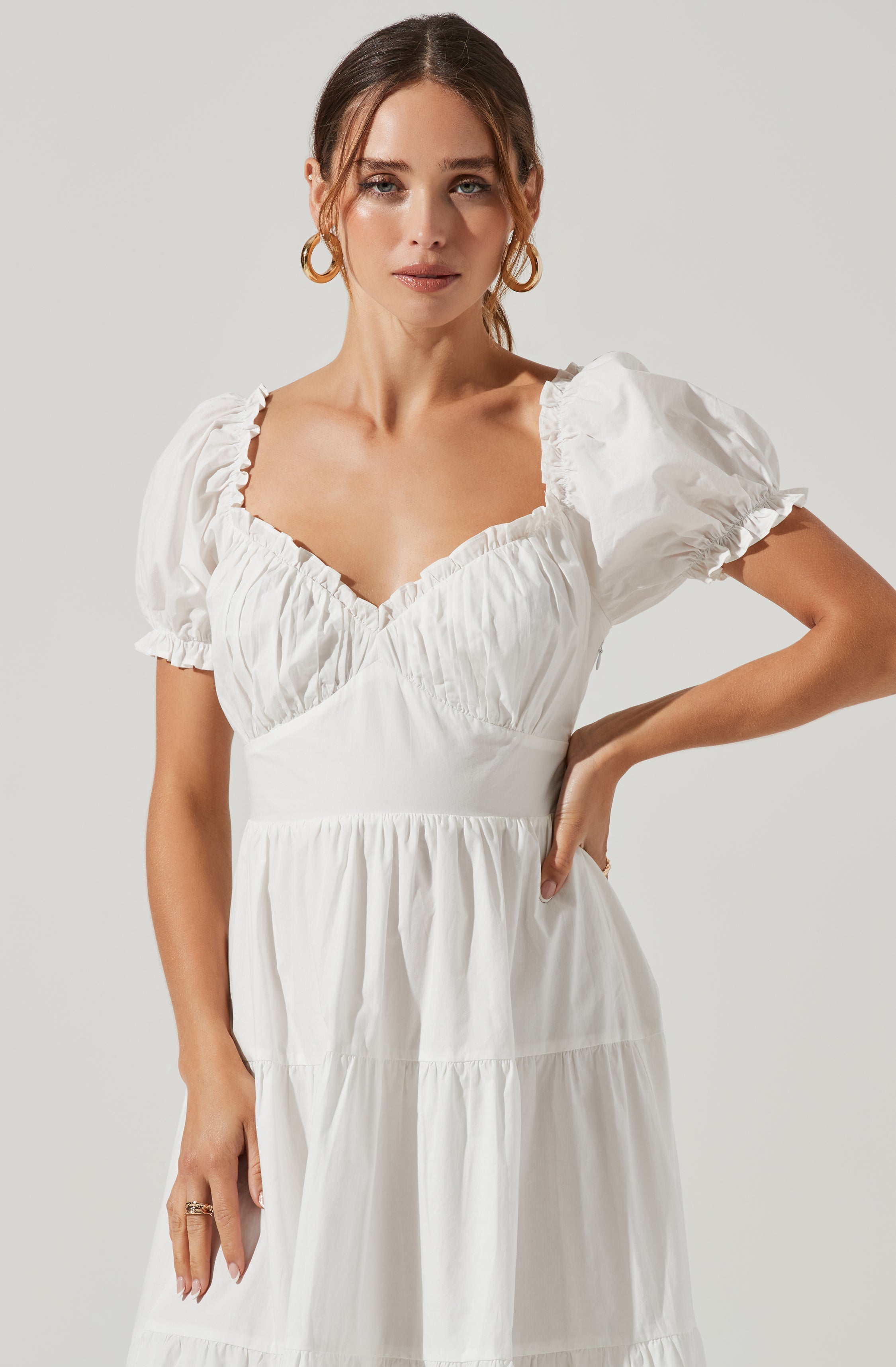 Short Sleeve Cinched Bust Midi Dress-Aljck