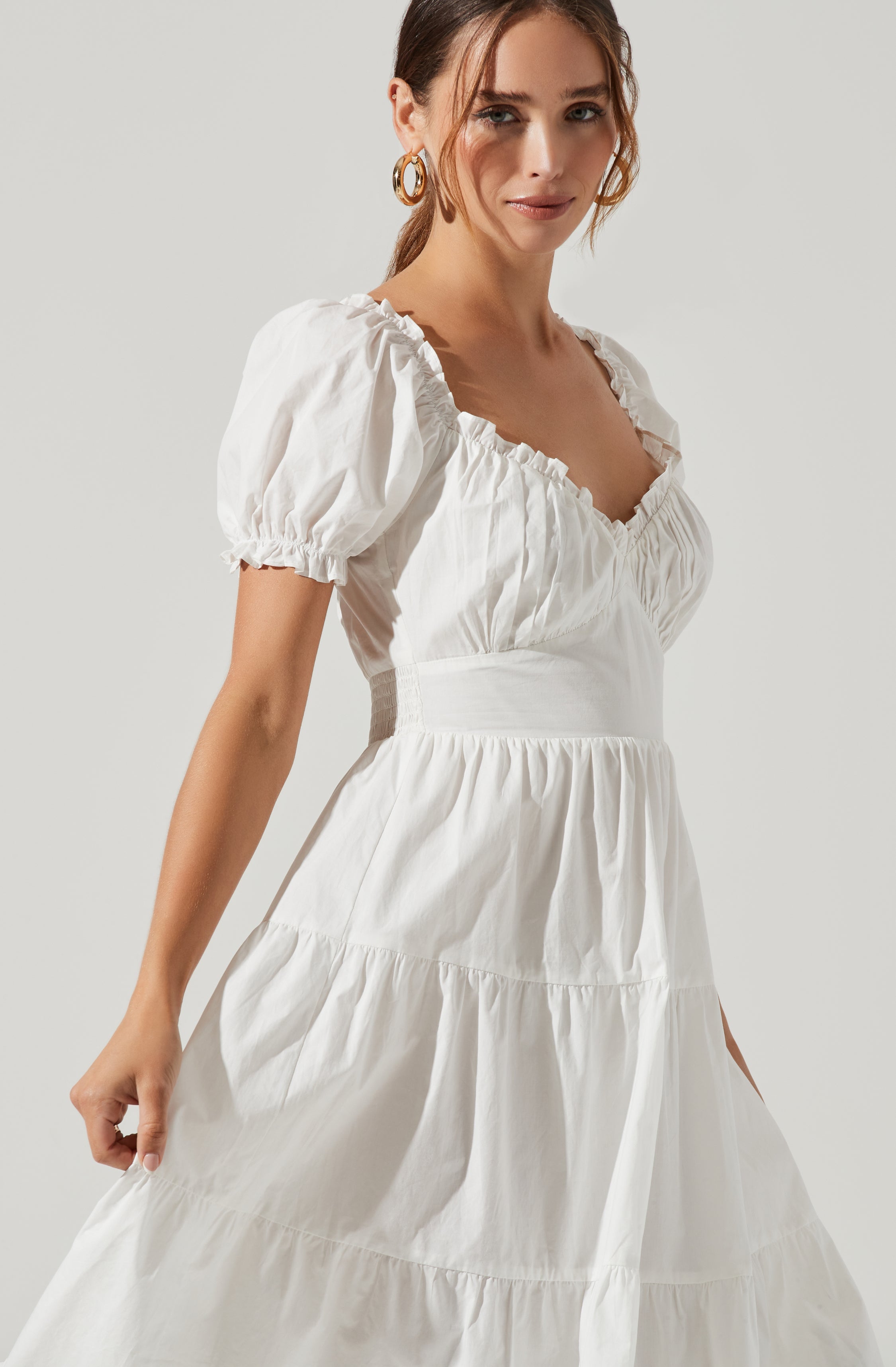 Short Sleeve Cinched Bust Midi Dress-Aljck