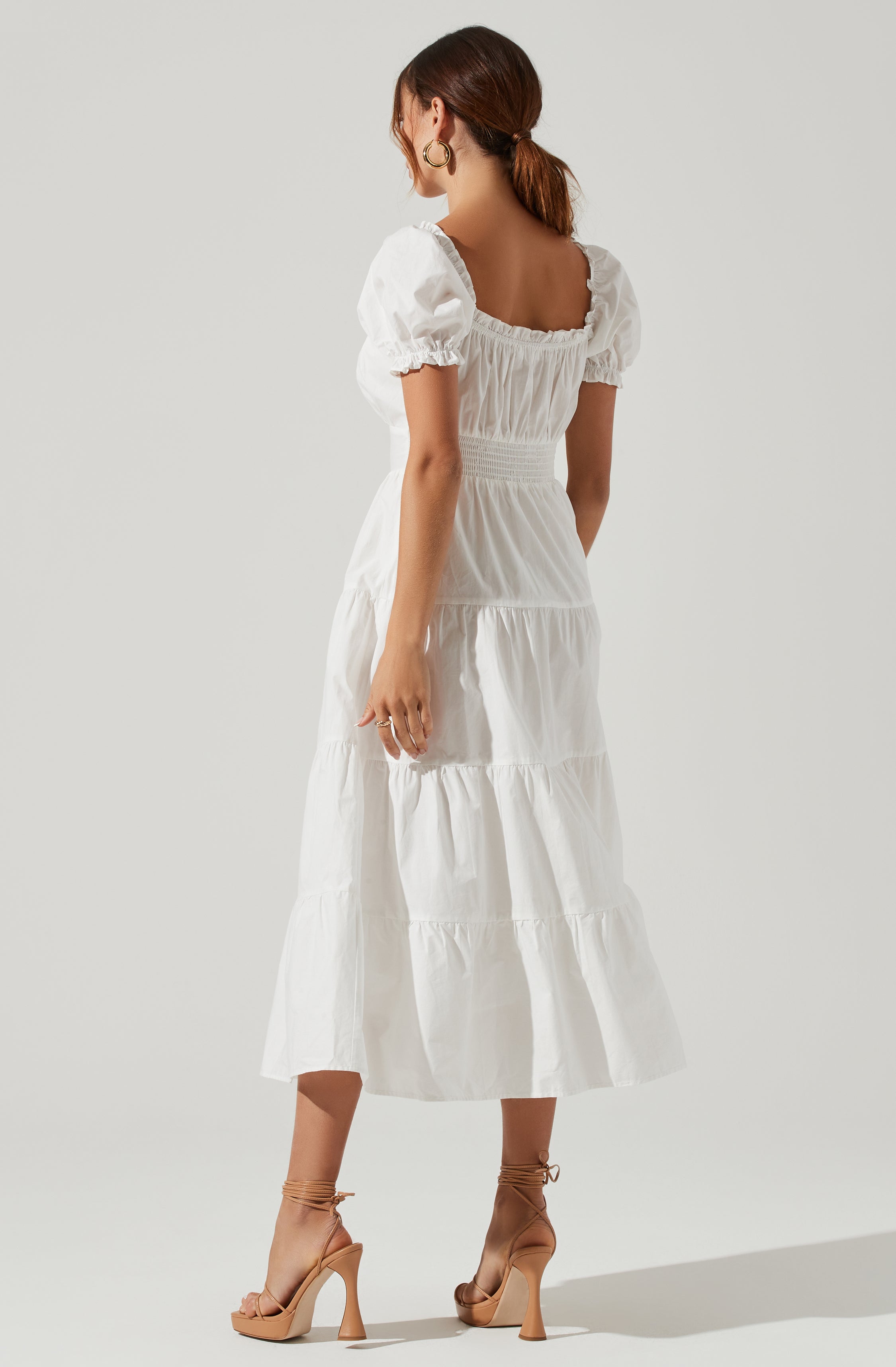 Short Sleeve Cinched Bust Midi Dress-Aljck