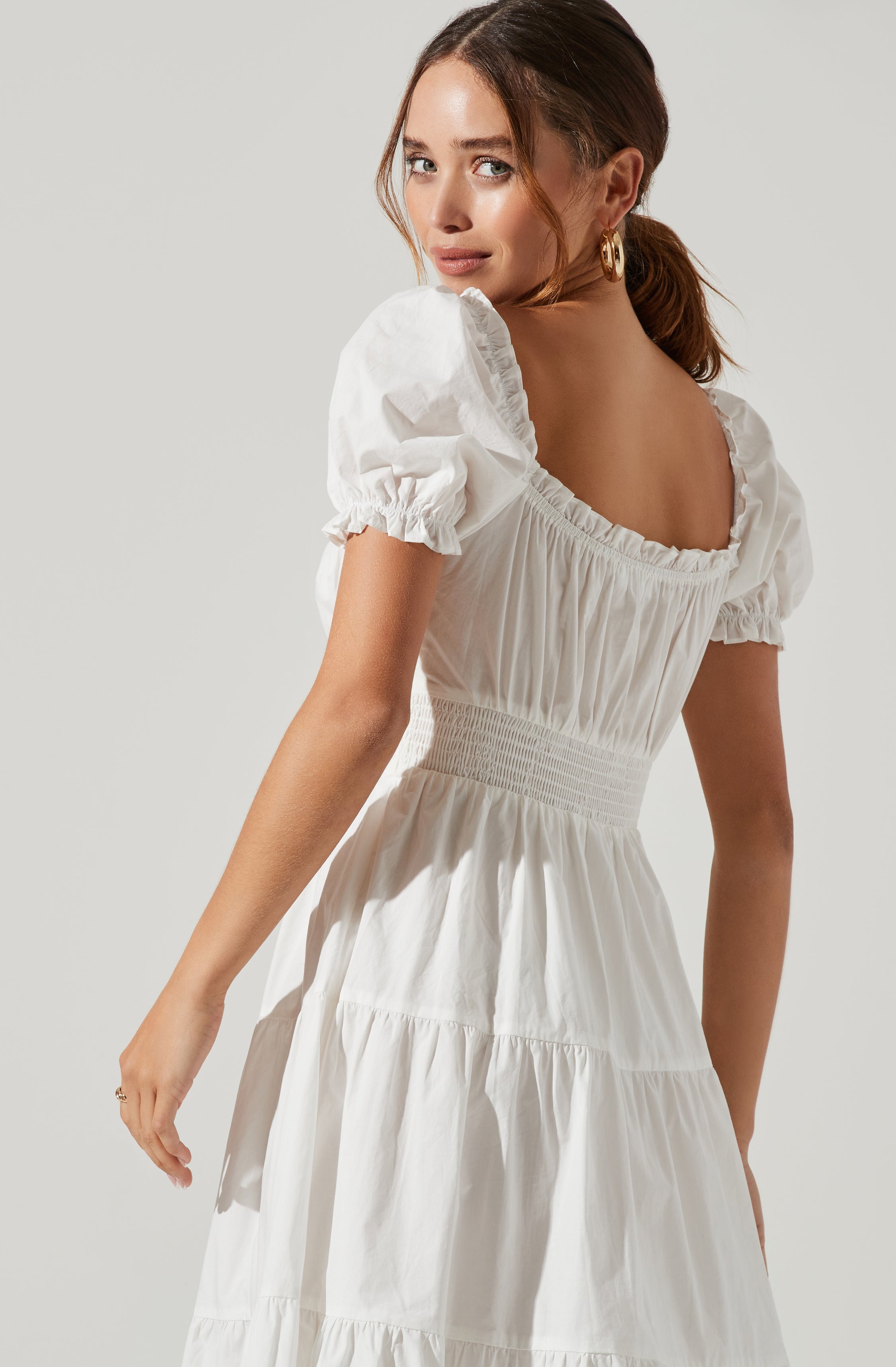 Short Sleeve Cinched Bust Midi Dress-Aljck