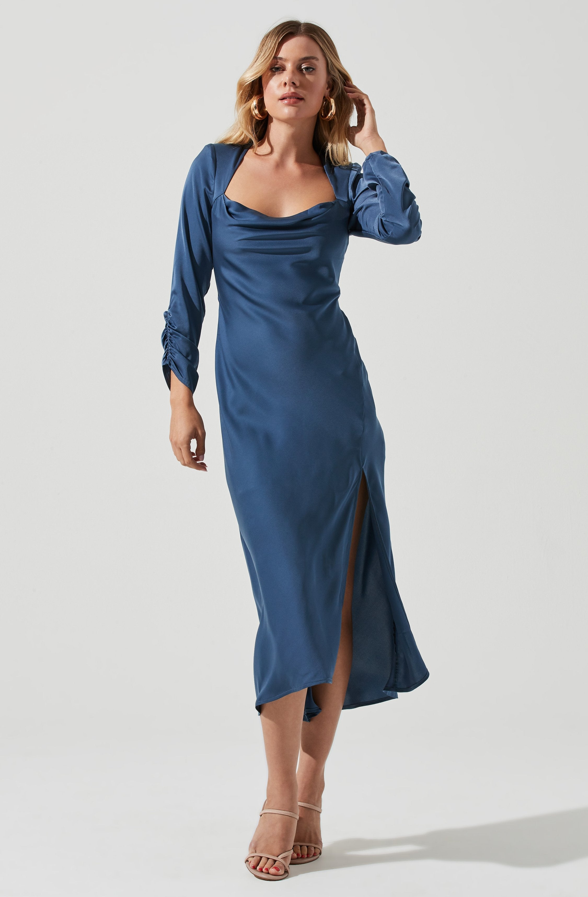 Gracie Long Sleeve Cutout Satin Midi Dress-Aljck