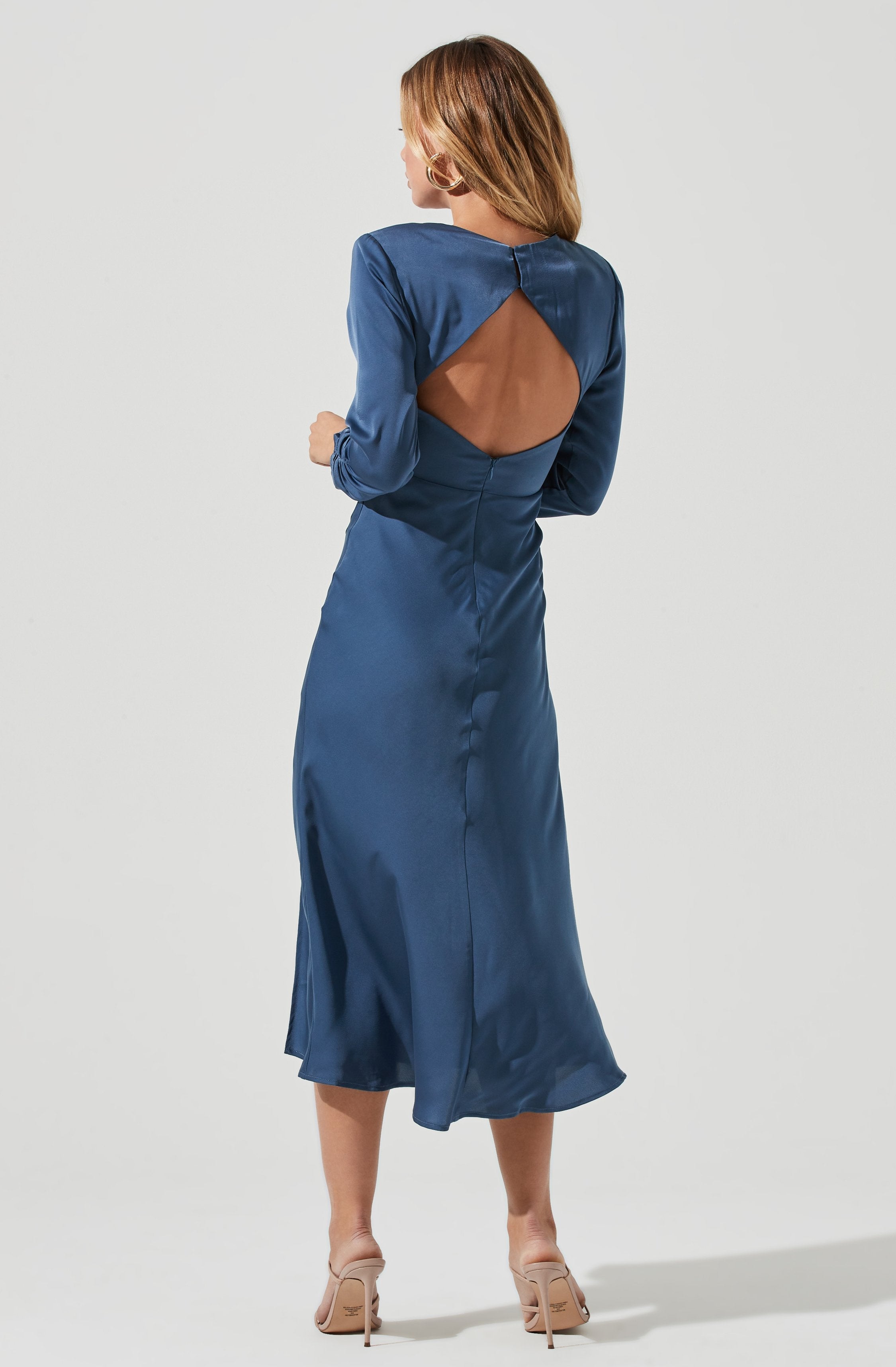 Gracie Long Sleeve Cutout Satin Midi Dress-Aljck
