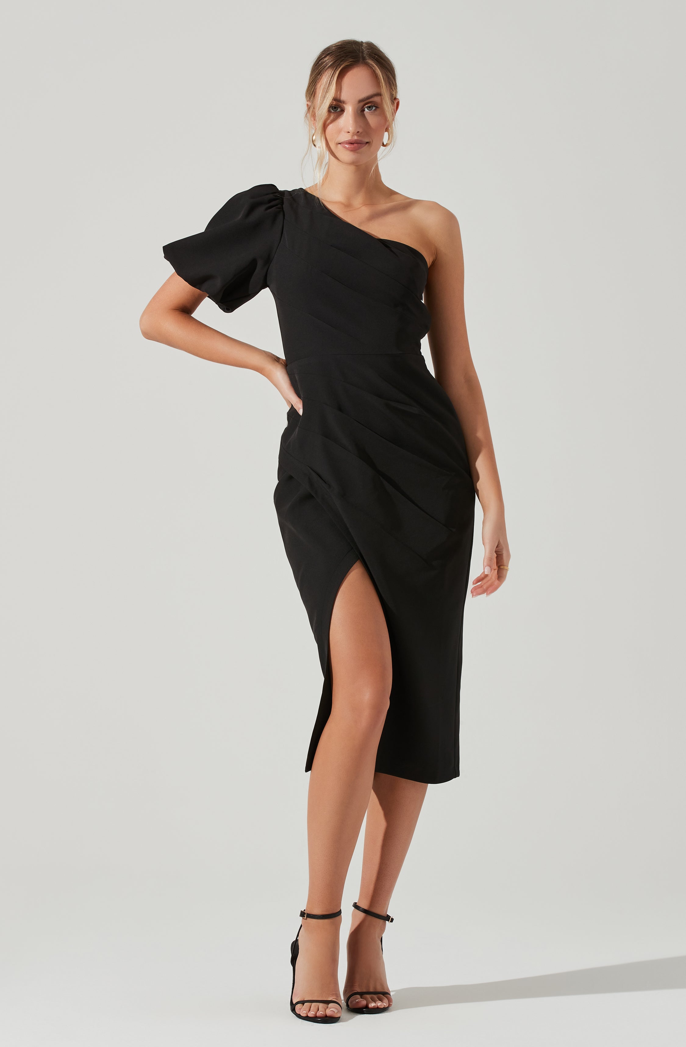 Joelle One Shoulder Midi Dress-Aljck