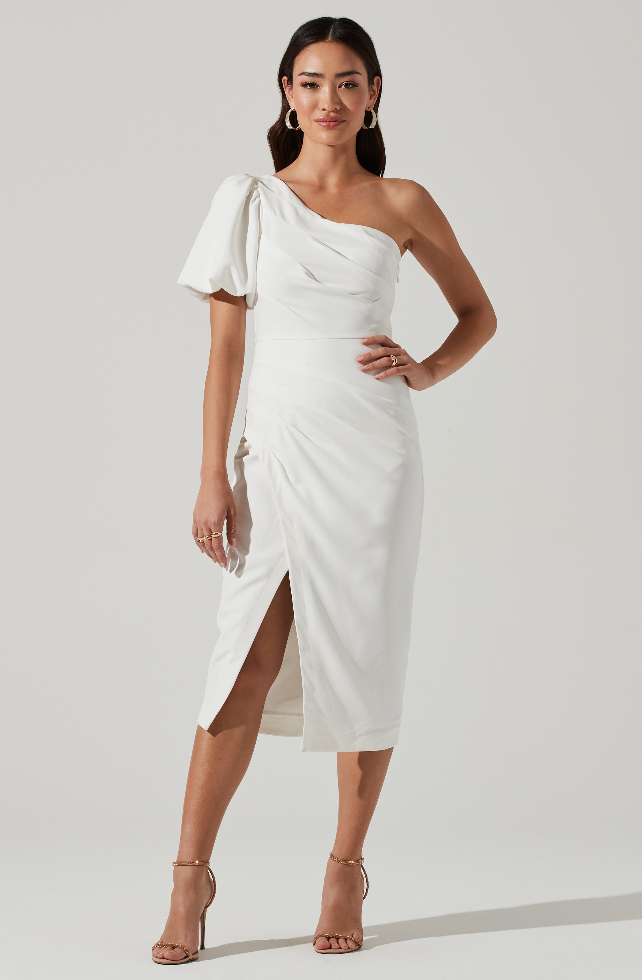 Joelle One Shoulder Midi Dress-Aljck