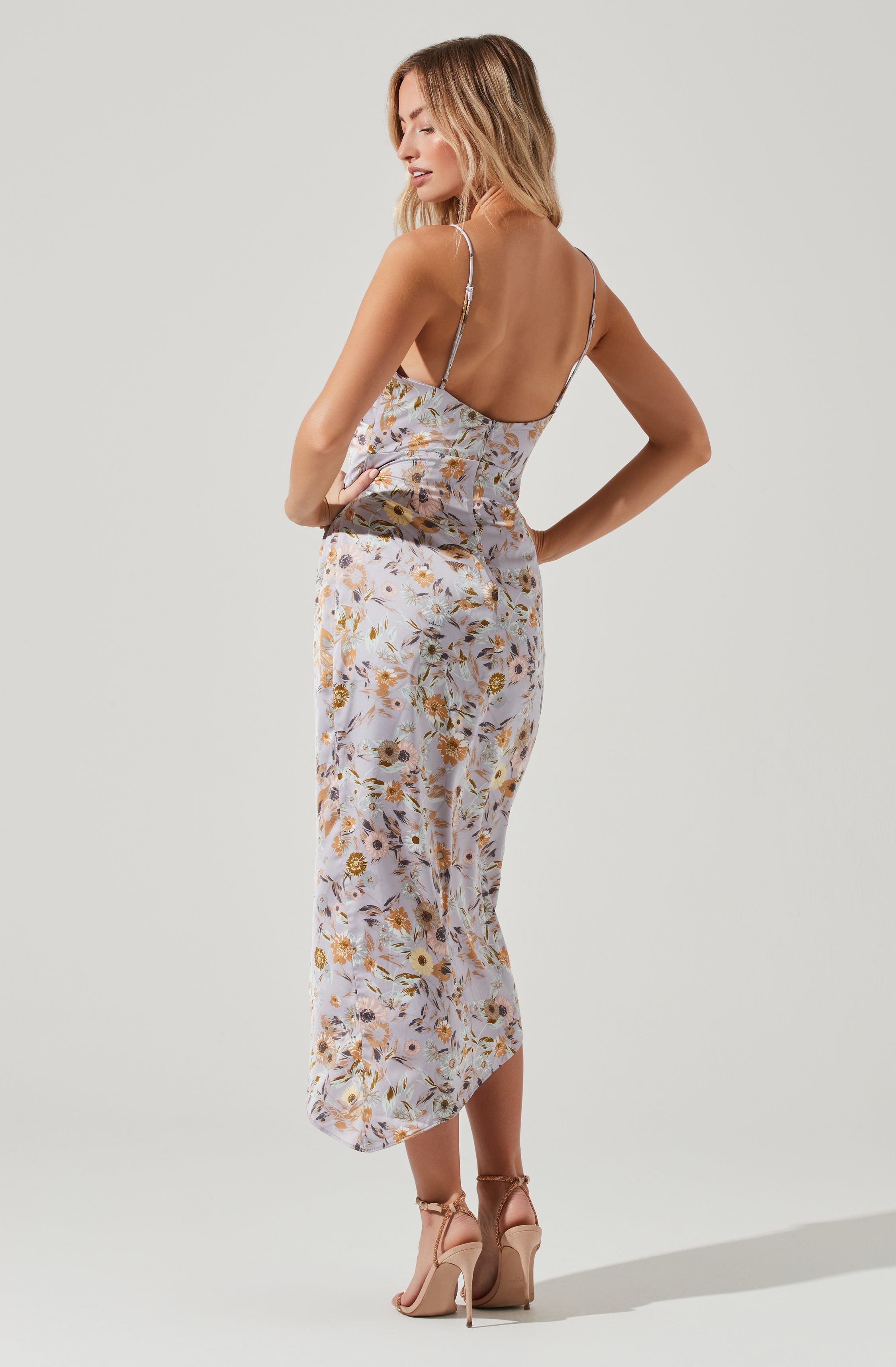 Giselle Floral Twist Front Midi Dress-Aljck