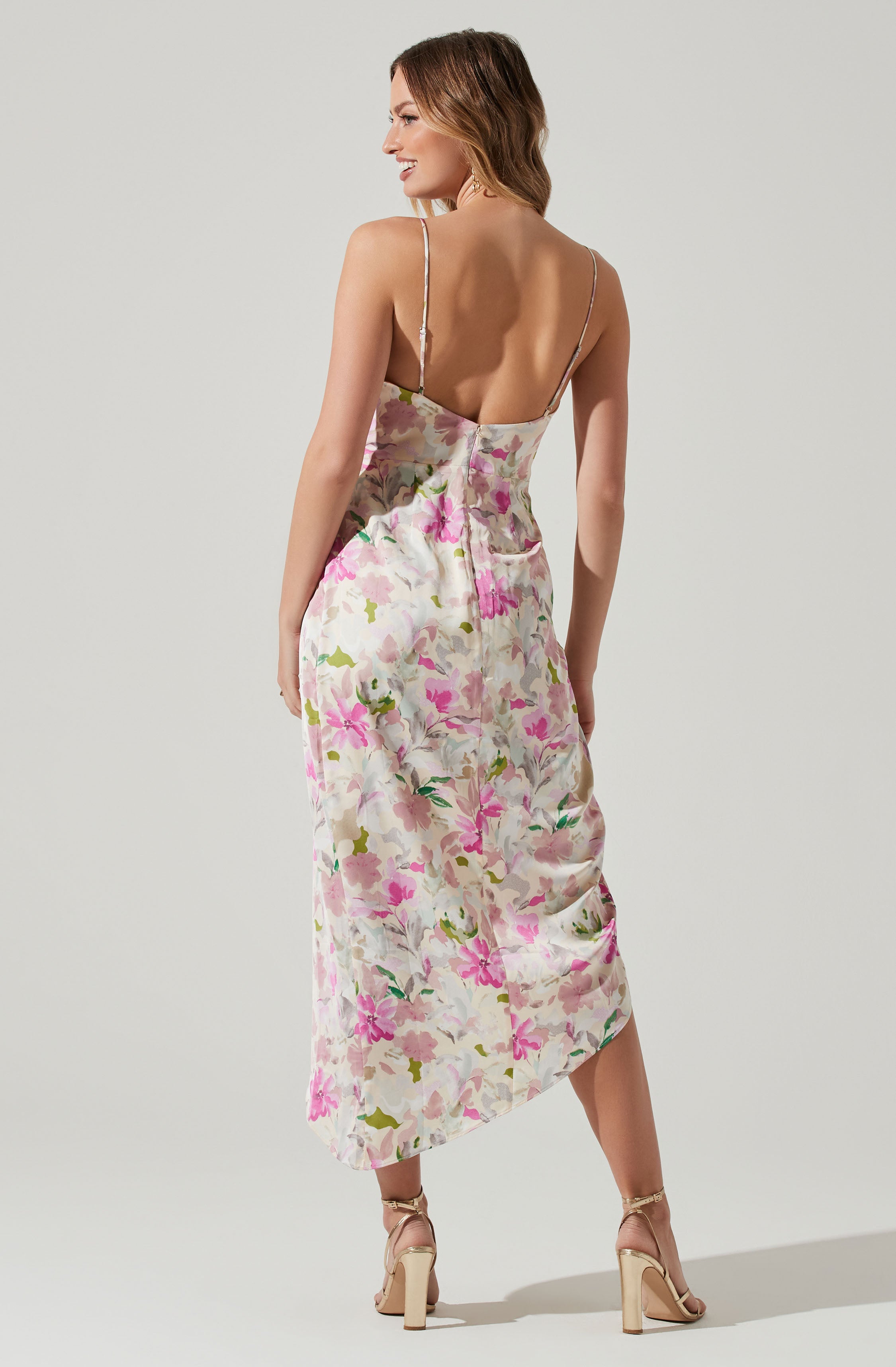 Giselle Floral Twist Front Midi Dress-Aljck