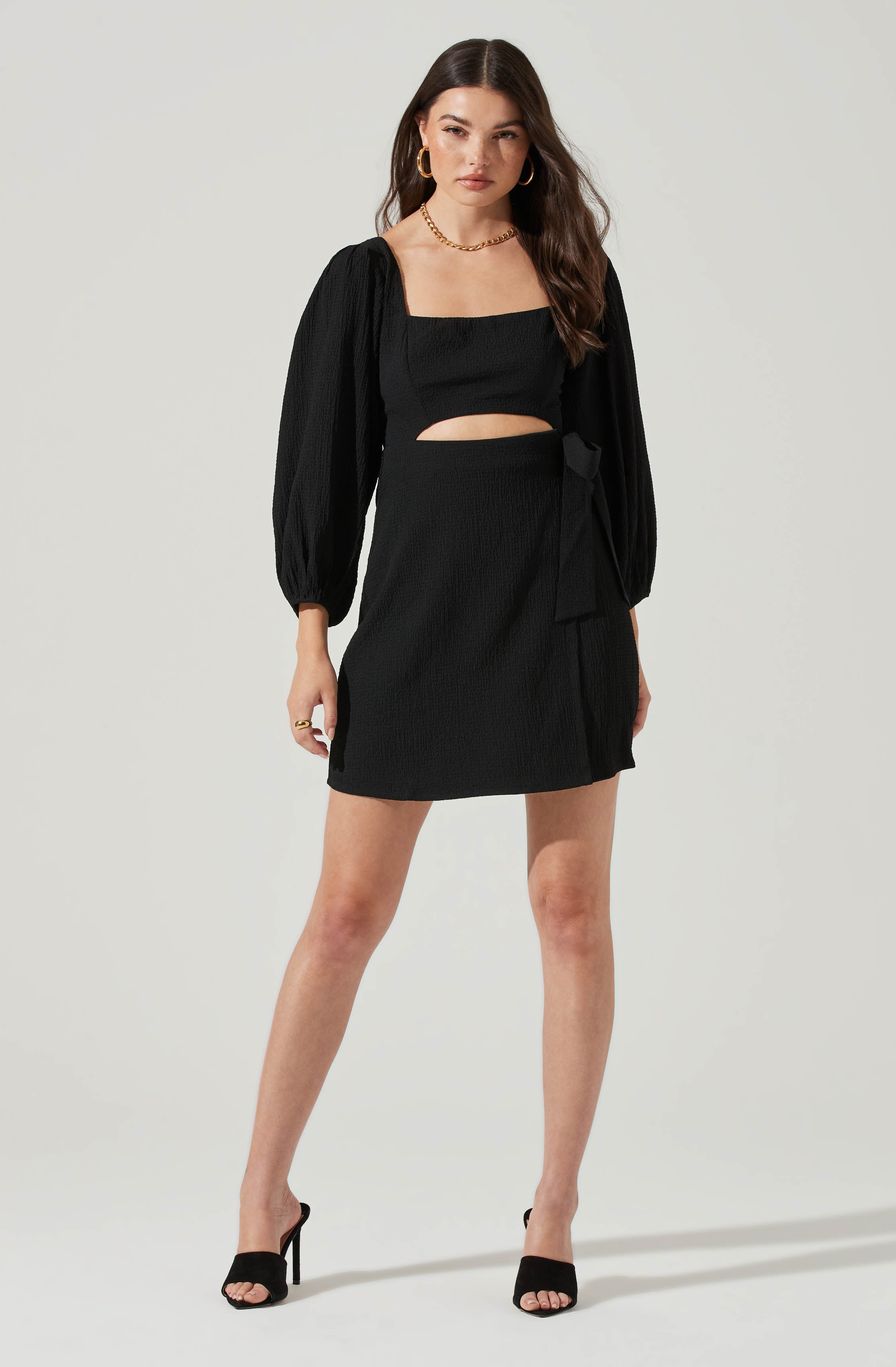 Center Cutout Wrap Skirt Mini Dress-Aljck