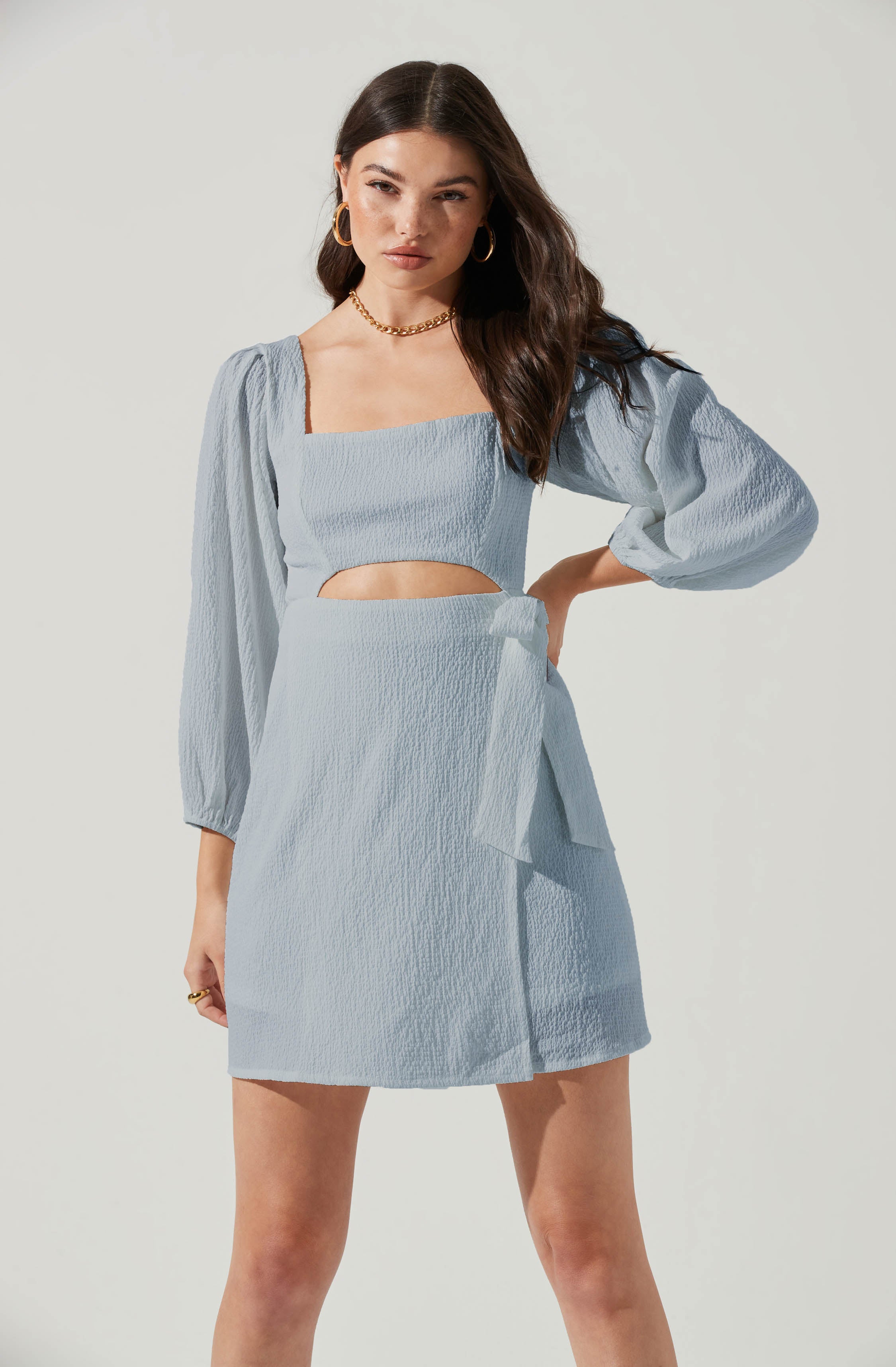 Center Cutout Wrap Skirt Mini Dress-Aljck