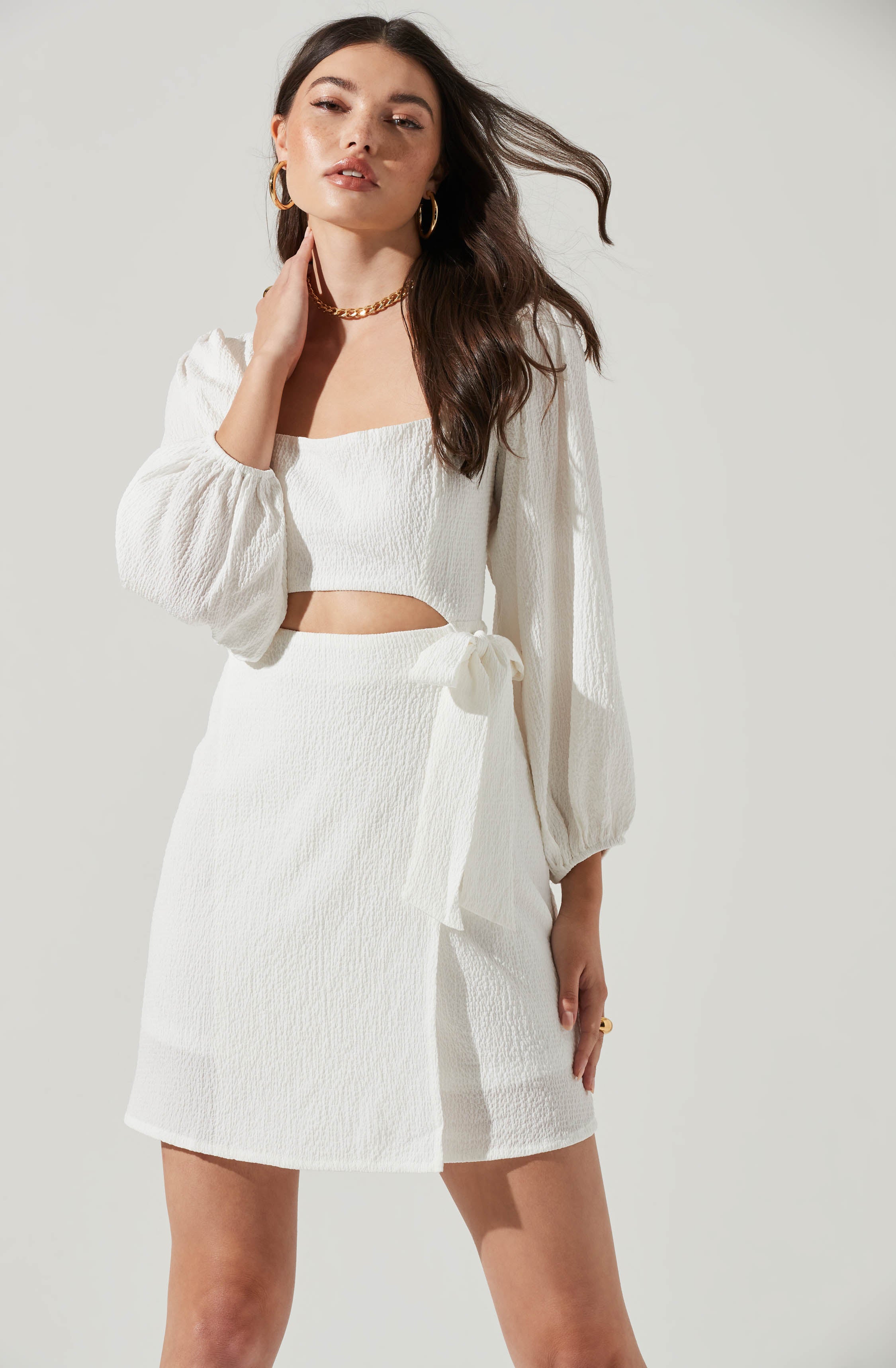 Center Cutout Wrap Skirt Mini Dress-Aljck