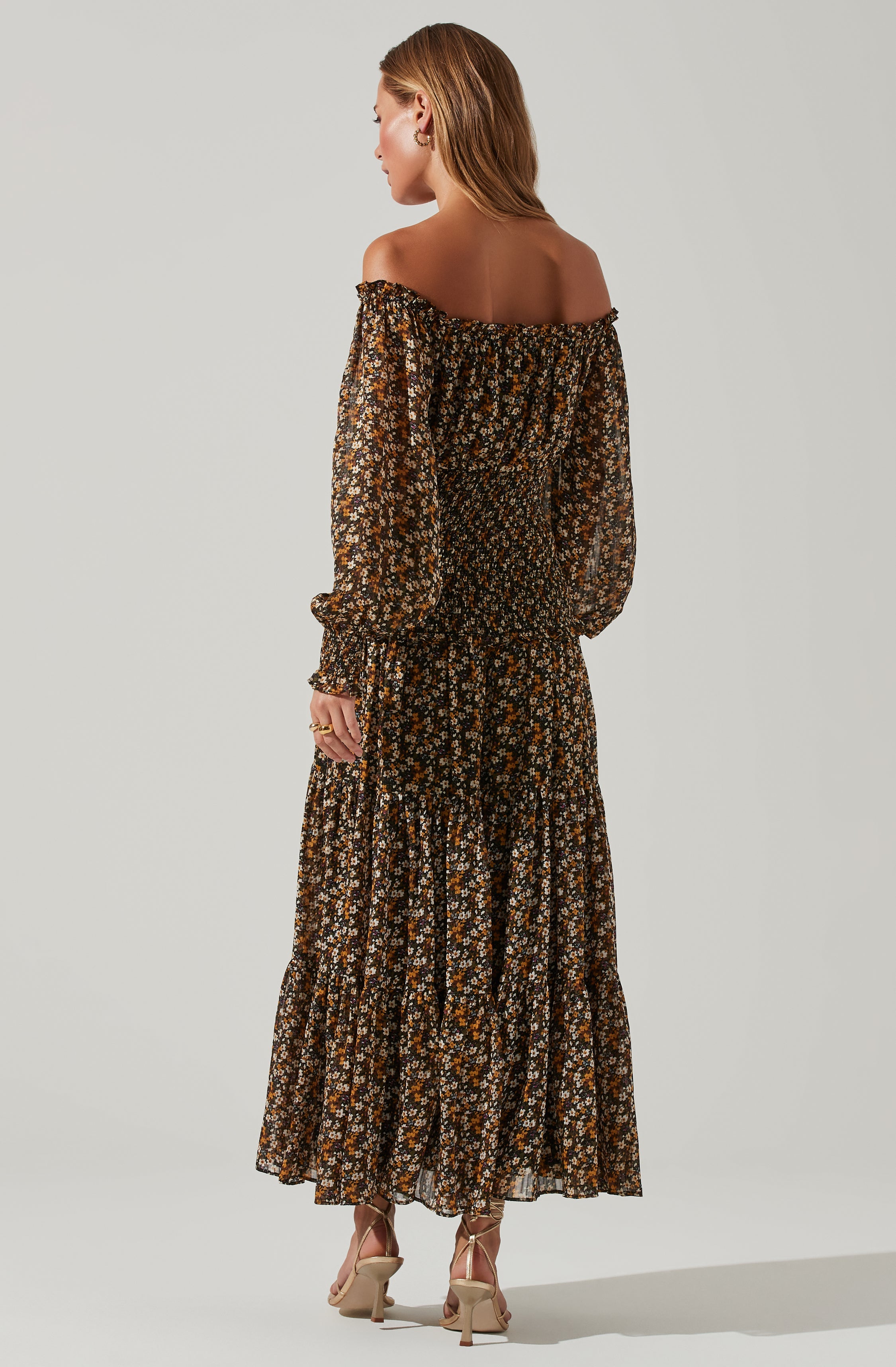 Embrey Floral Off Shoulder Maxi Dress-Aljck